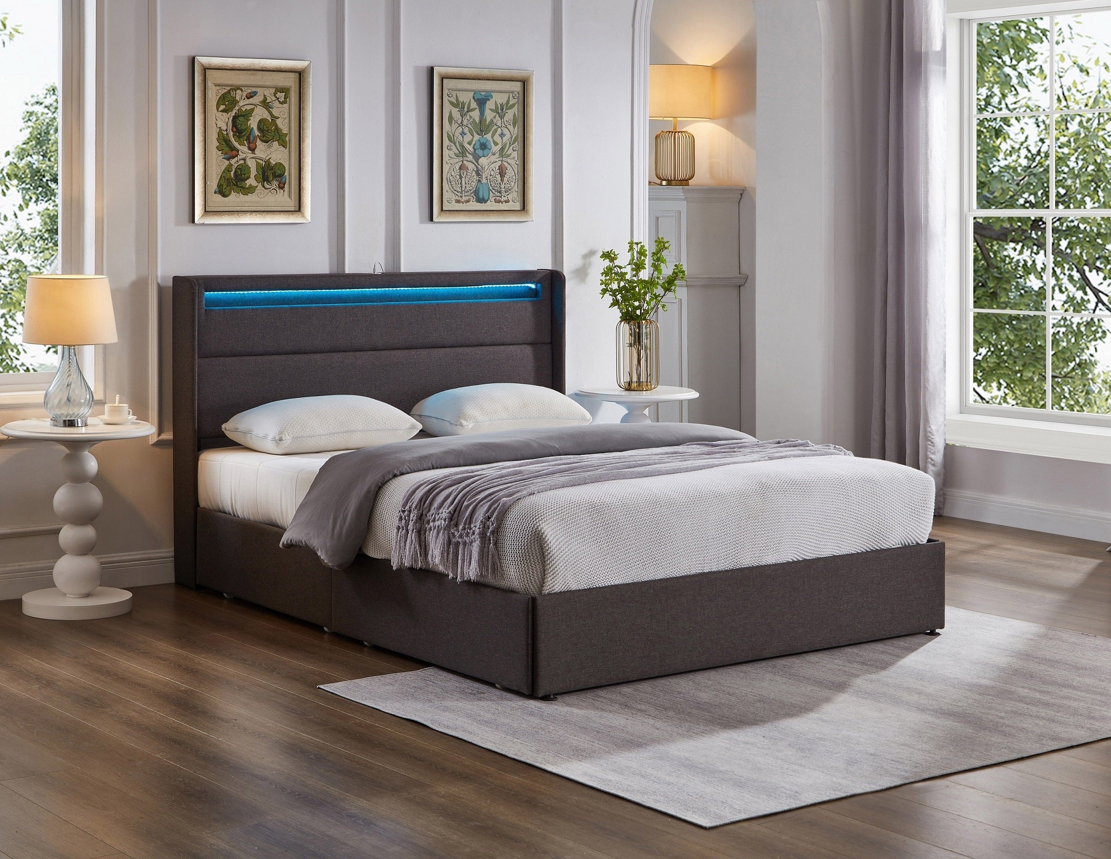 IF-5343 - Double or Queen Bed - Platform Bed Includes Mattress Support