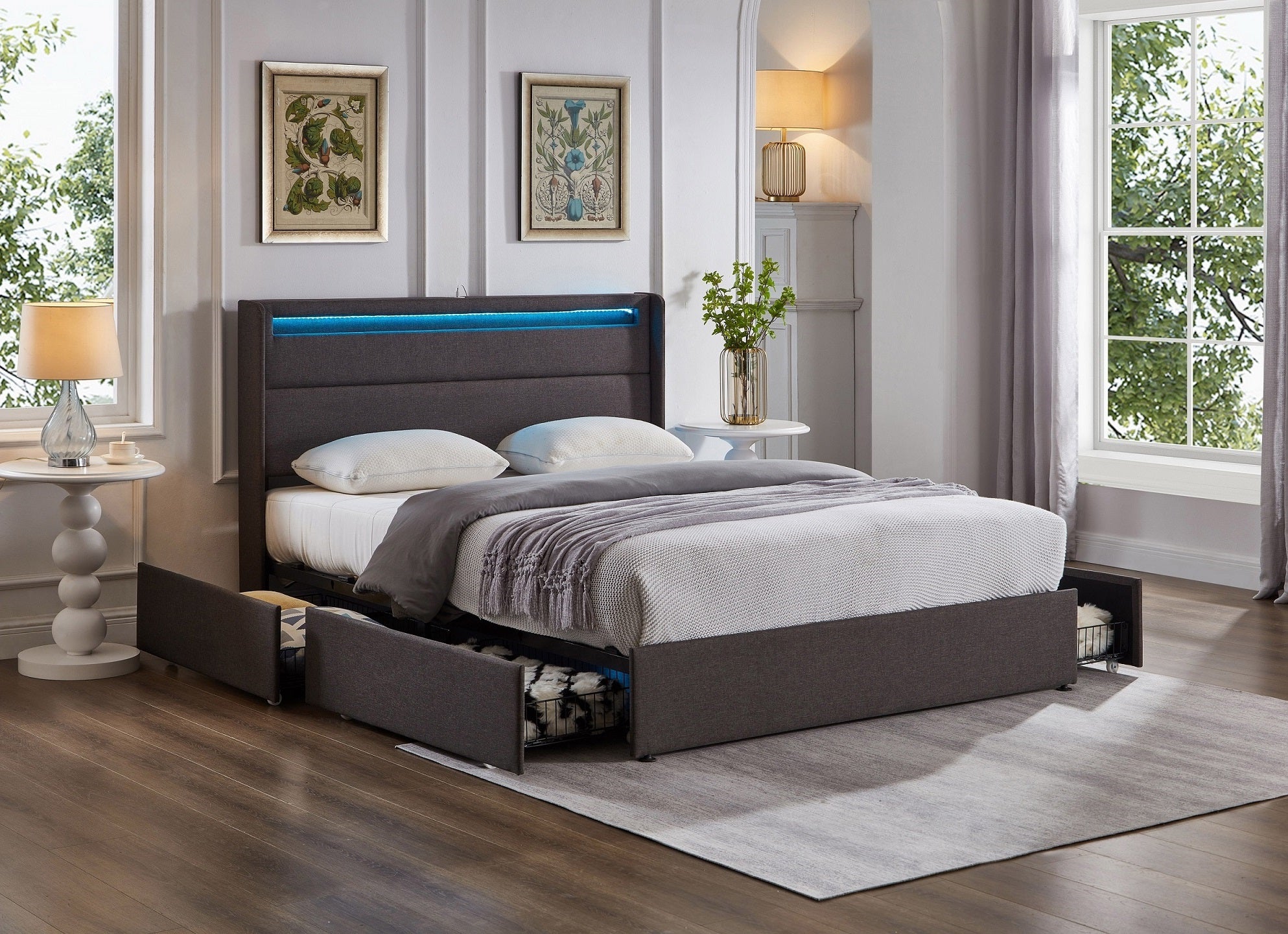 IF-5343 - Double or Queen Bed - Platform Bed Includes Mattress Support