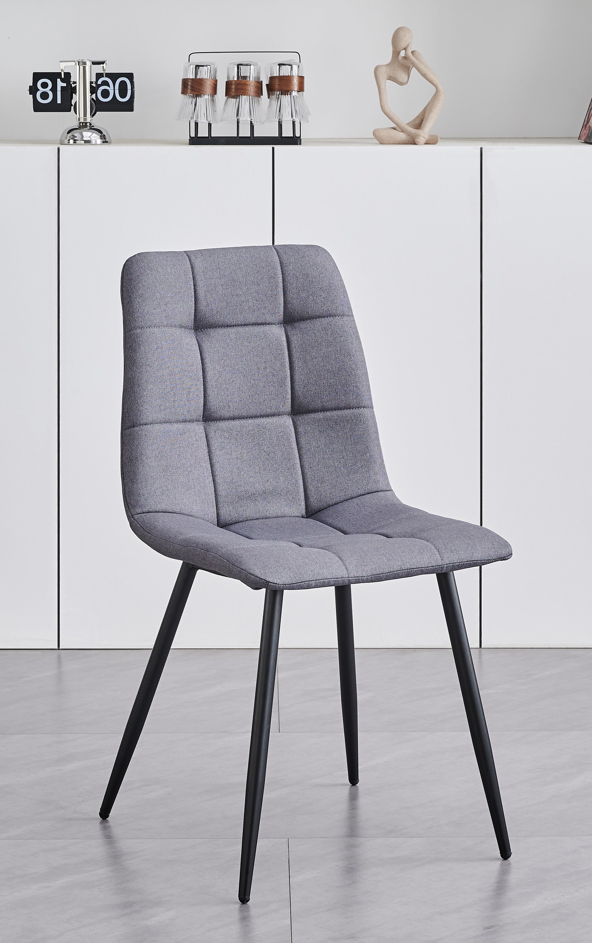 Image of c-1593: 04 soft grey fabric dining chair.