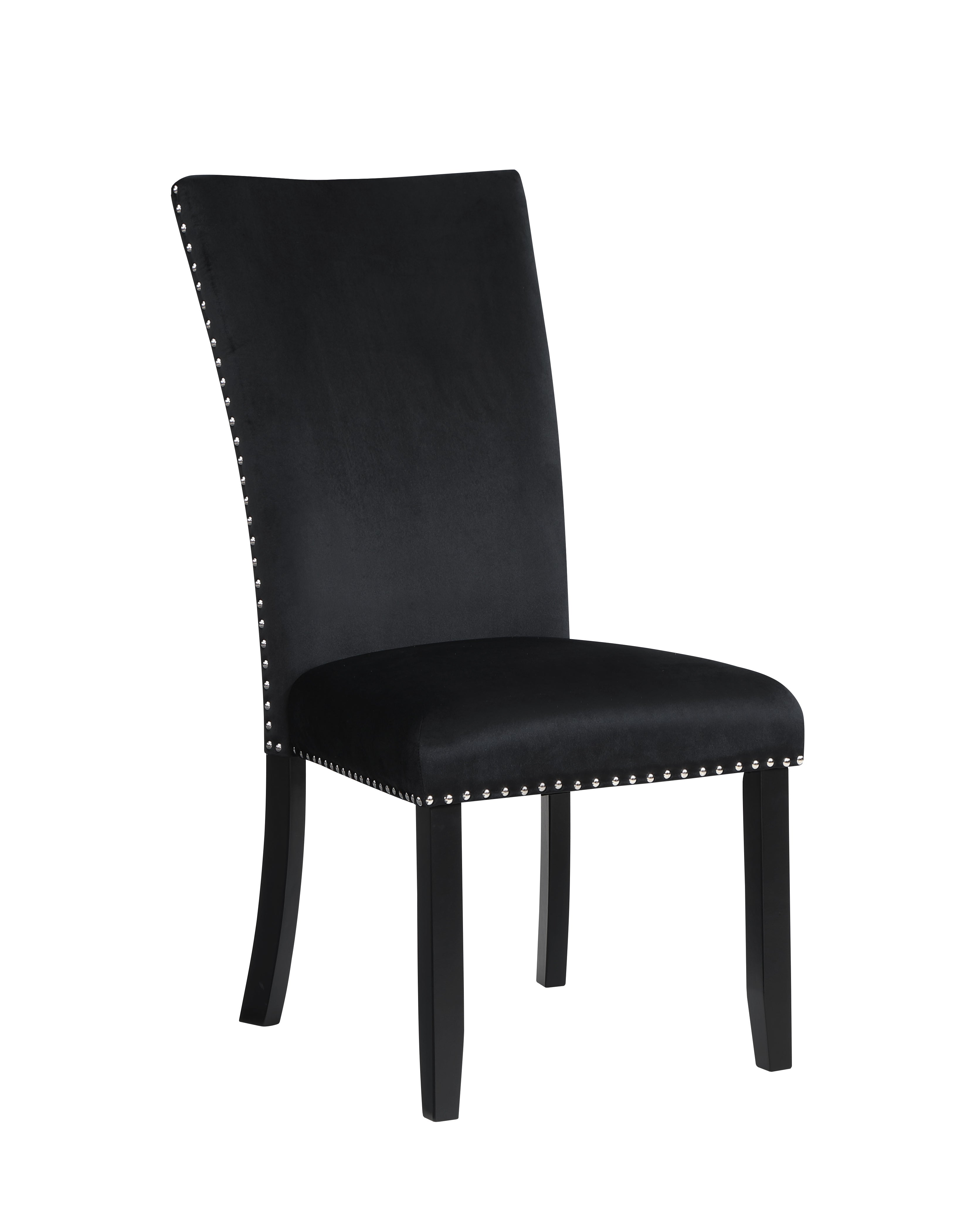 Image of c-1605: 02 soft black velvet dining chair plush overstuffed cushion.