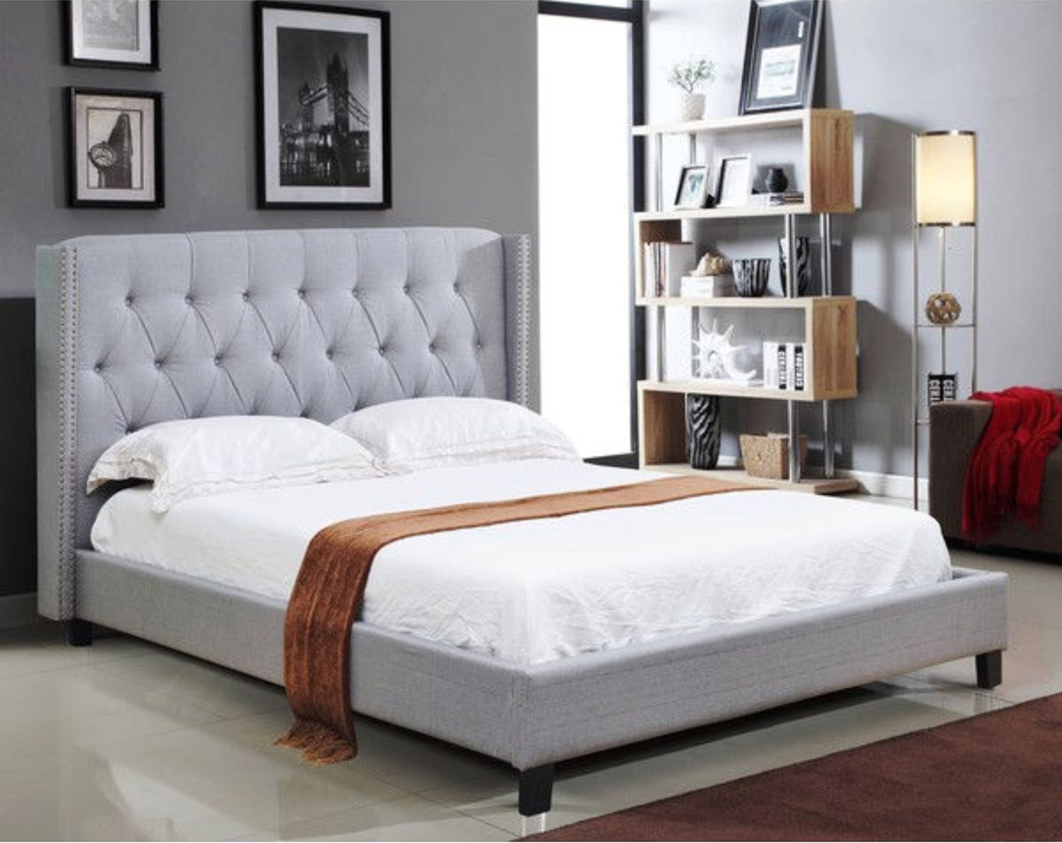 IF-5801 - Double or Queen or King Bed - Platform Bed Includes Mattress Support