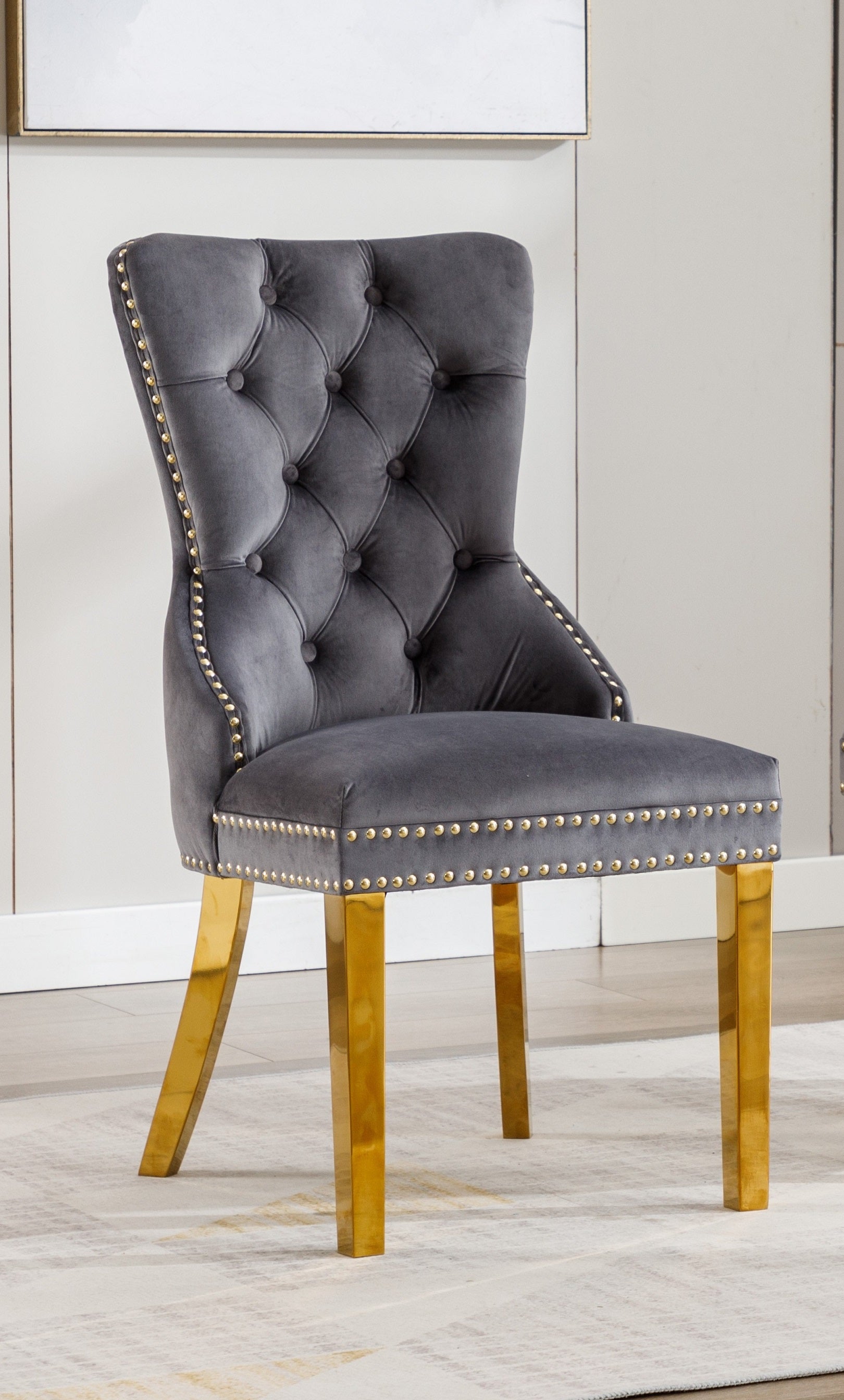 Image of c-1450: 02 grey velvet dining chair.