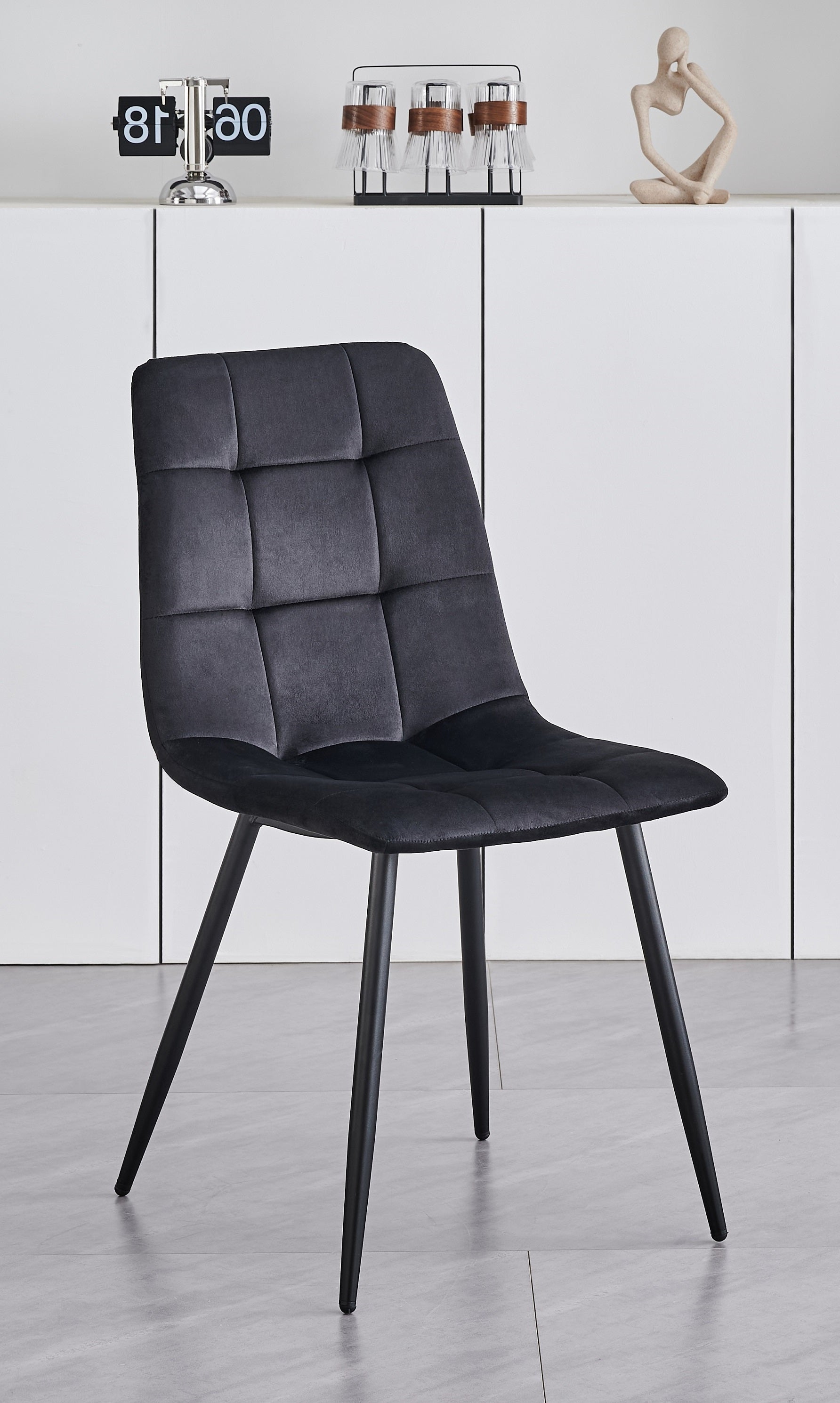 Image of c-1591: 04 soft black velvet dining chair.