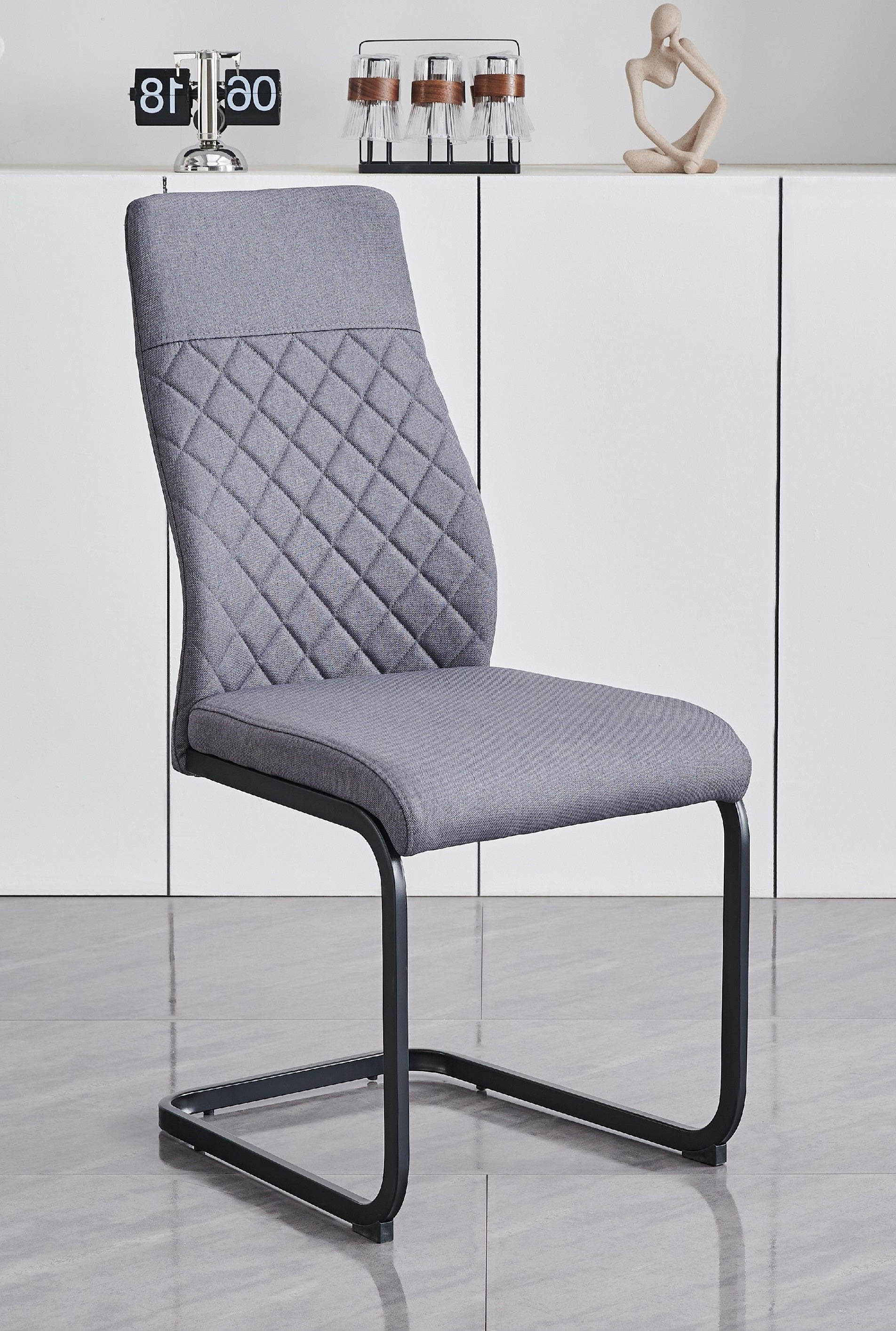 Image of c-1573: 06 soft grey fabric dining chairs.