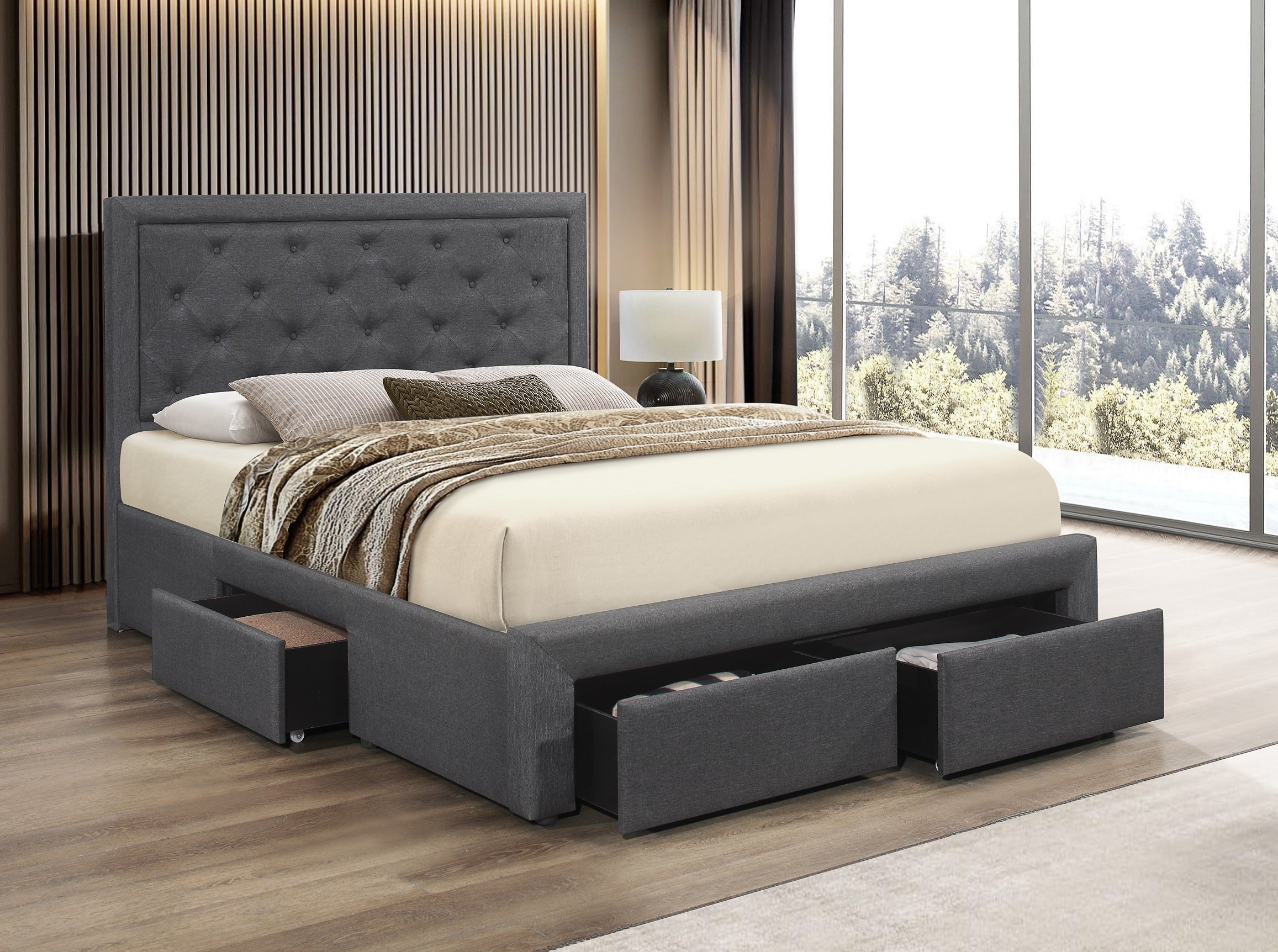 IF-5295 - Double or Queen or King Bed - Platform Bed Includes Mattress Support