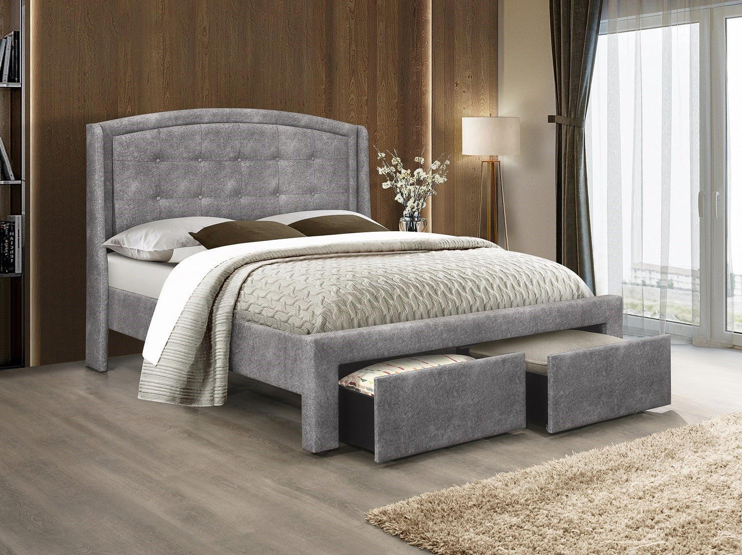 IF-5285 - Double or Queen or King Bed - Platform Bed Includes Mattress Support