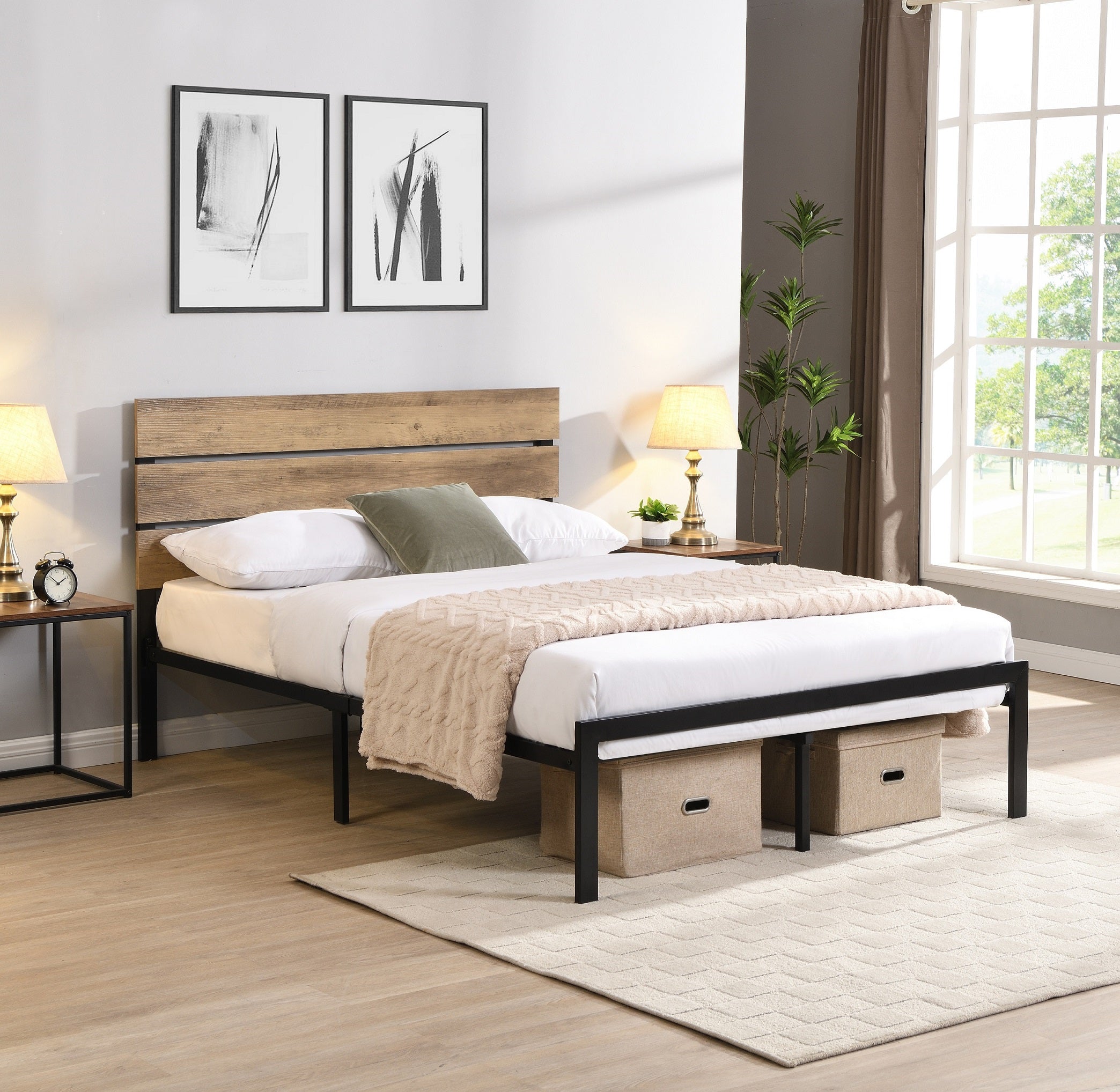 IF-5247 - Single or Double or Queen Bed - Platform Bed Includes Mattress Support