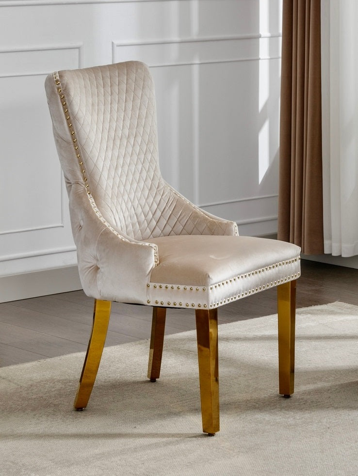 Image of c-1285: 02 creme velvet dining chair.