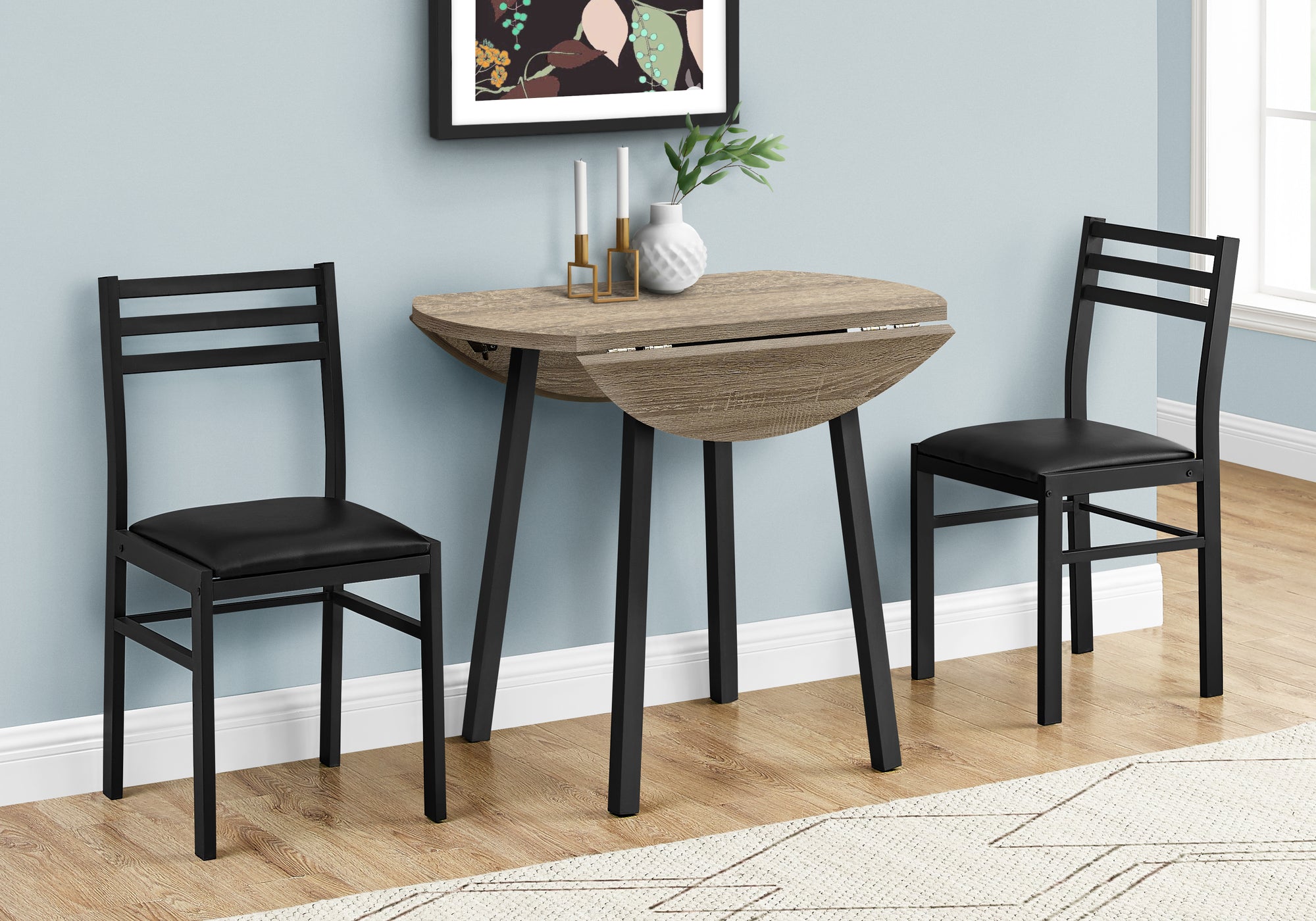 dining set 3pcs set dark taupe top black metal i1003