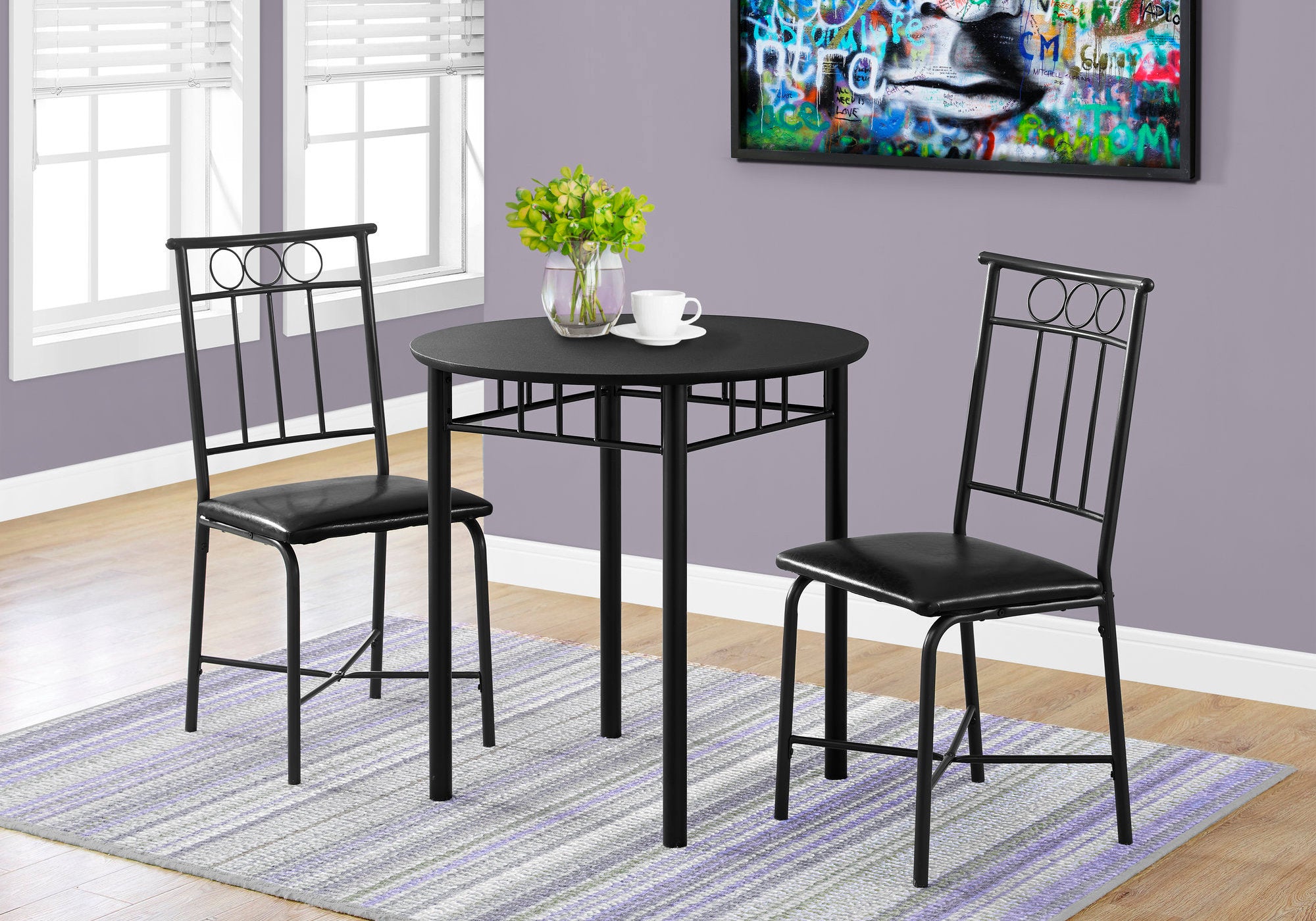 dining set 3pcs set black metal and top i1013