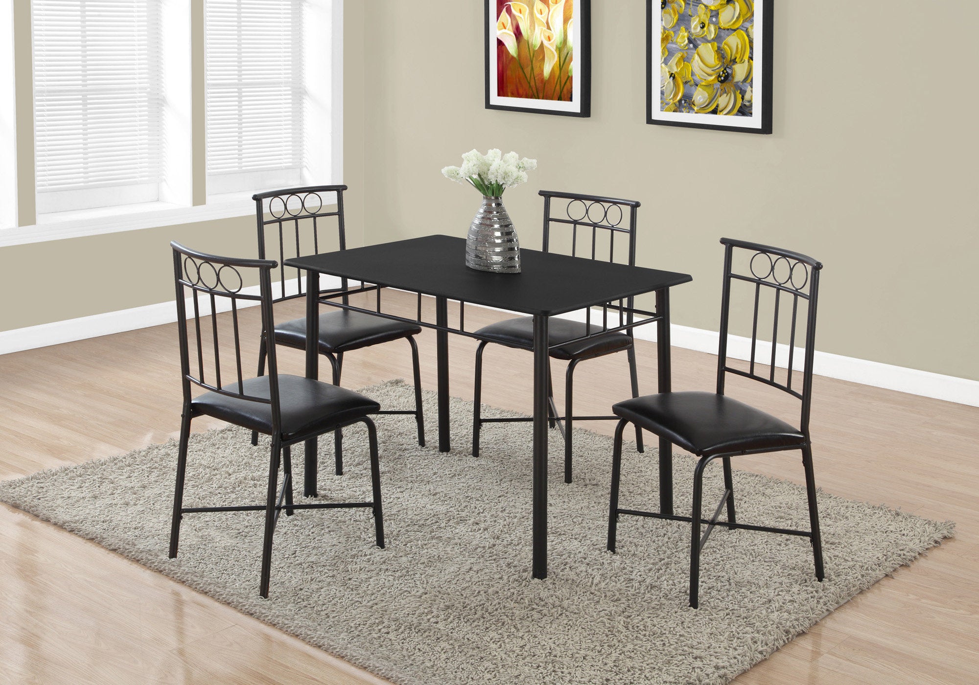 dining set 5pcs set black metal and top i1018