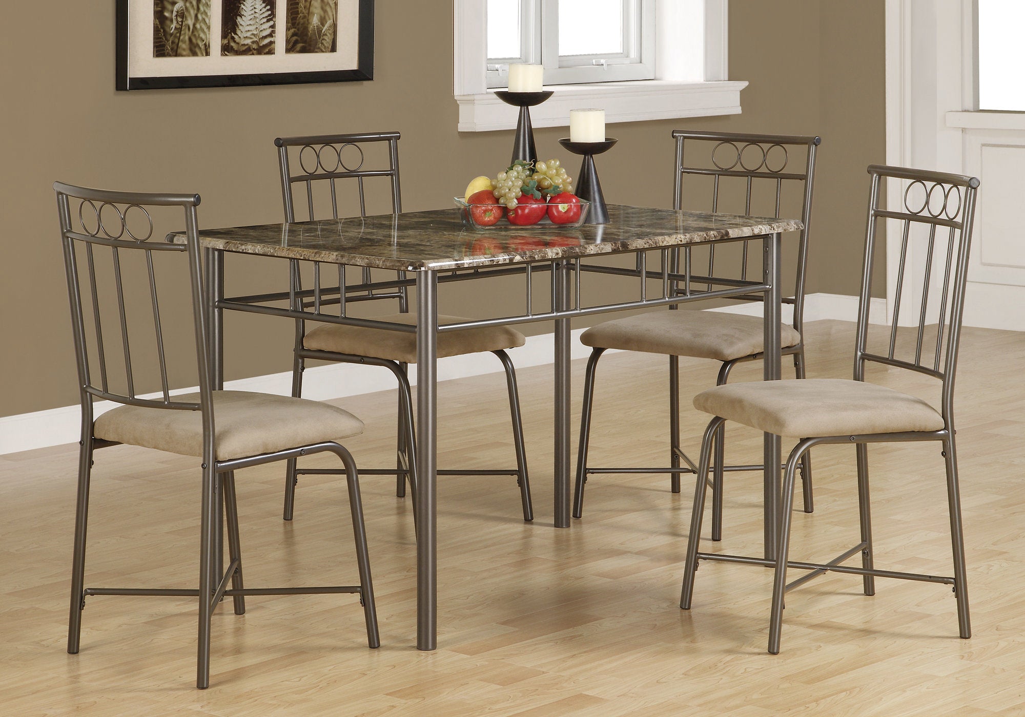 dining set 5pcs set espresso marble bronze metal i1029