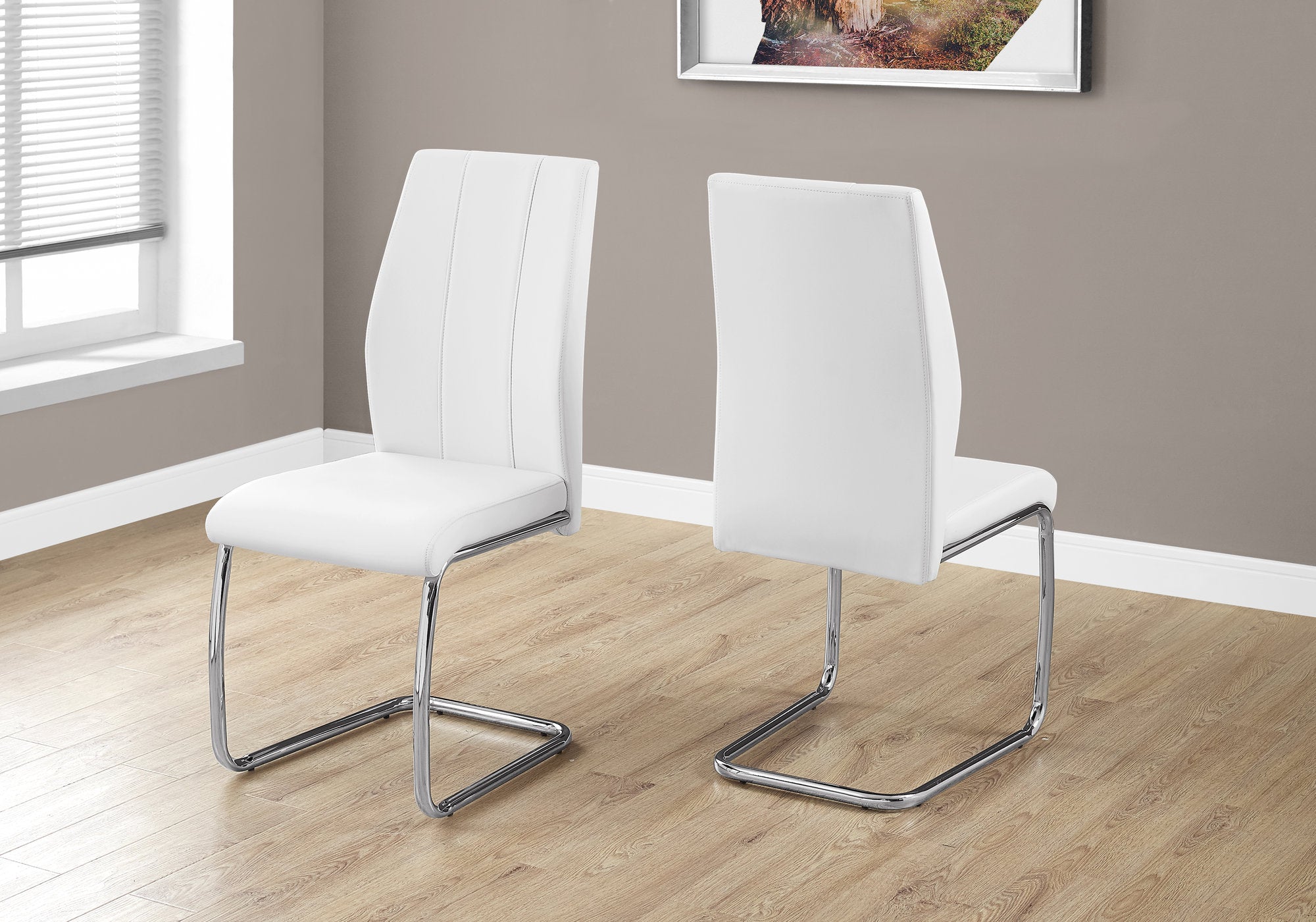 Image of dining chair - 2pcs 39inch h white leather-look chrome  i 1075.