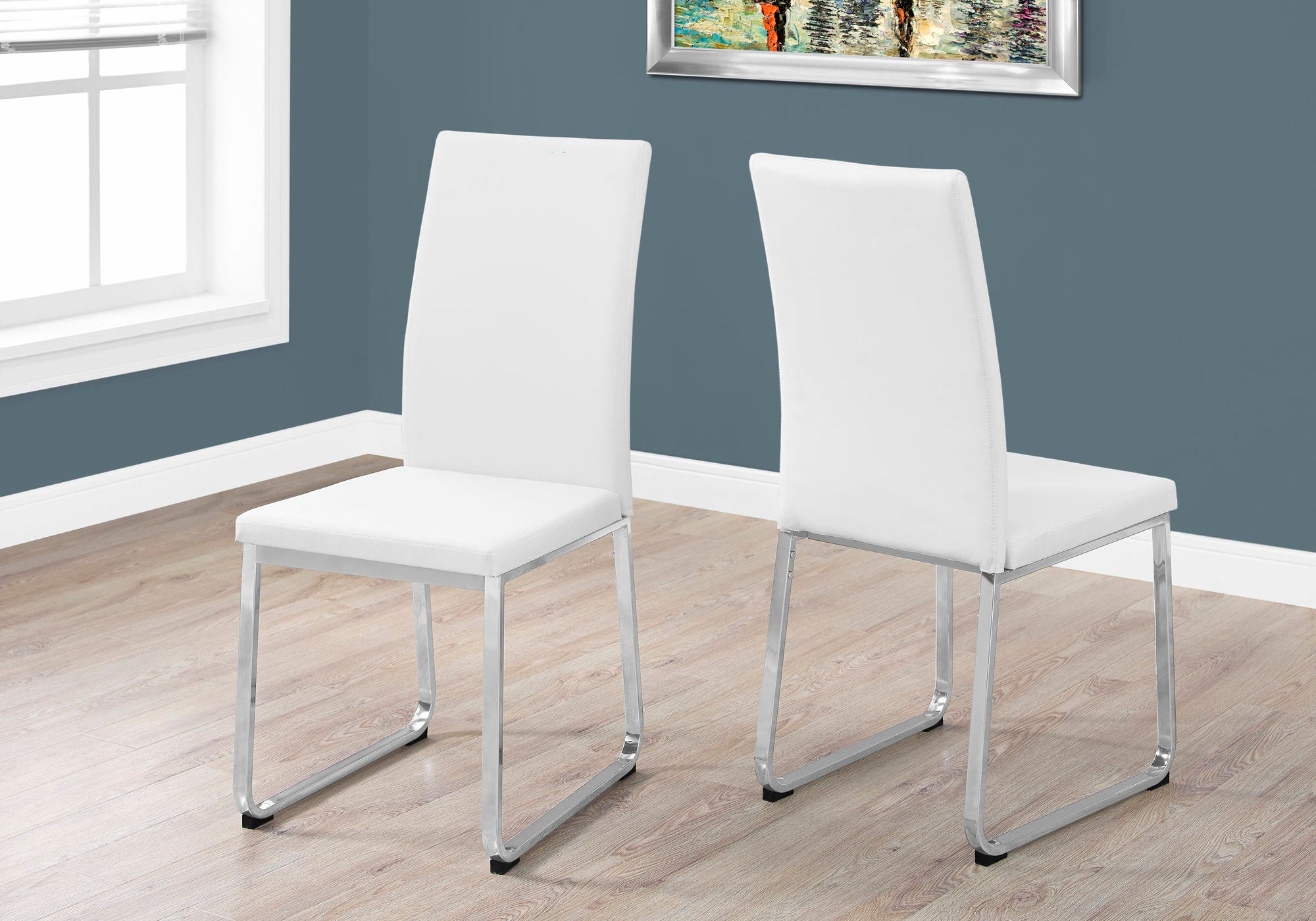 Image of dining chair - 2pcs 38inch h white leather-look chrome  i 1093.