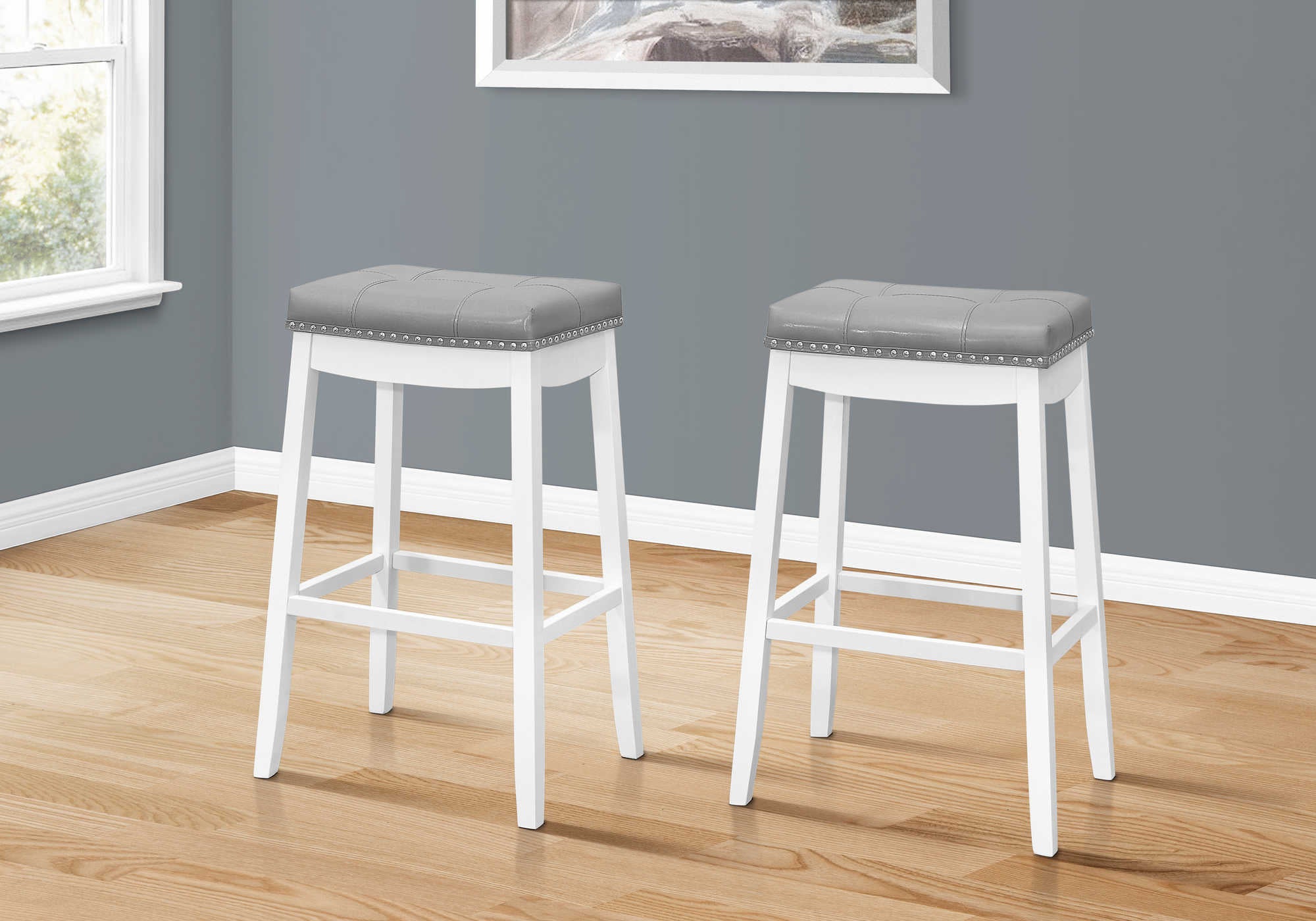 BARSTOOL - 2PCS  29H  GREY LEATHER-LOOK  WHITE