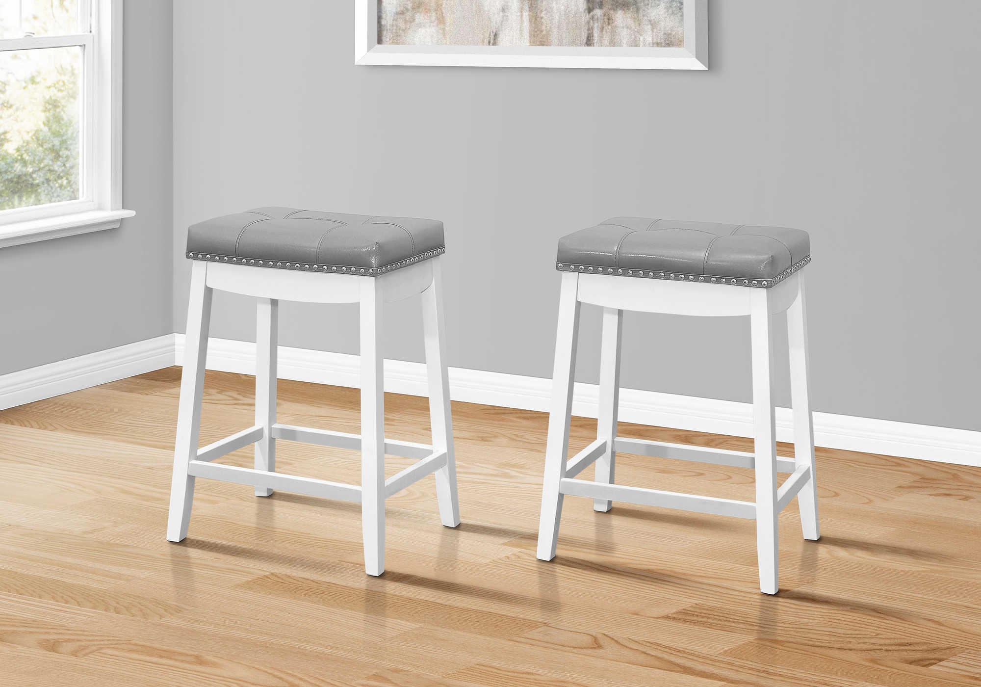 BARSTOOL - 2PCS  24H  GREY LEATHER-LOOK  WHITE