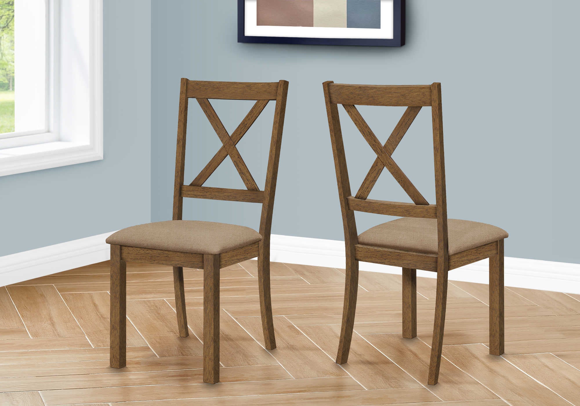 DINING CHAIR - 2PCS  40H BROWN WALNUT  BEIGE FABRIC