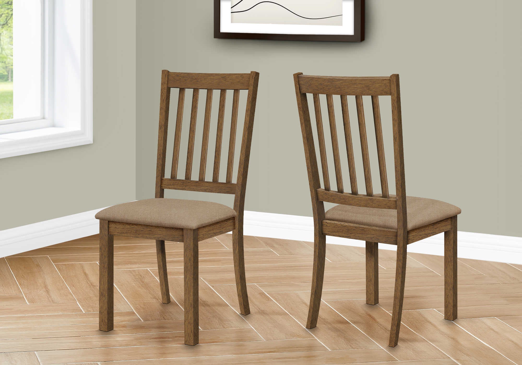 DINING CHAIR - 2PCS  40H BROWN WALNUT  BEIGE FABRIC