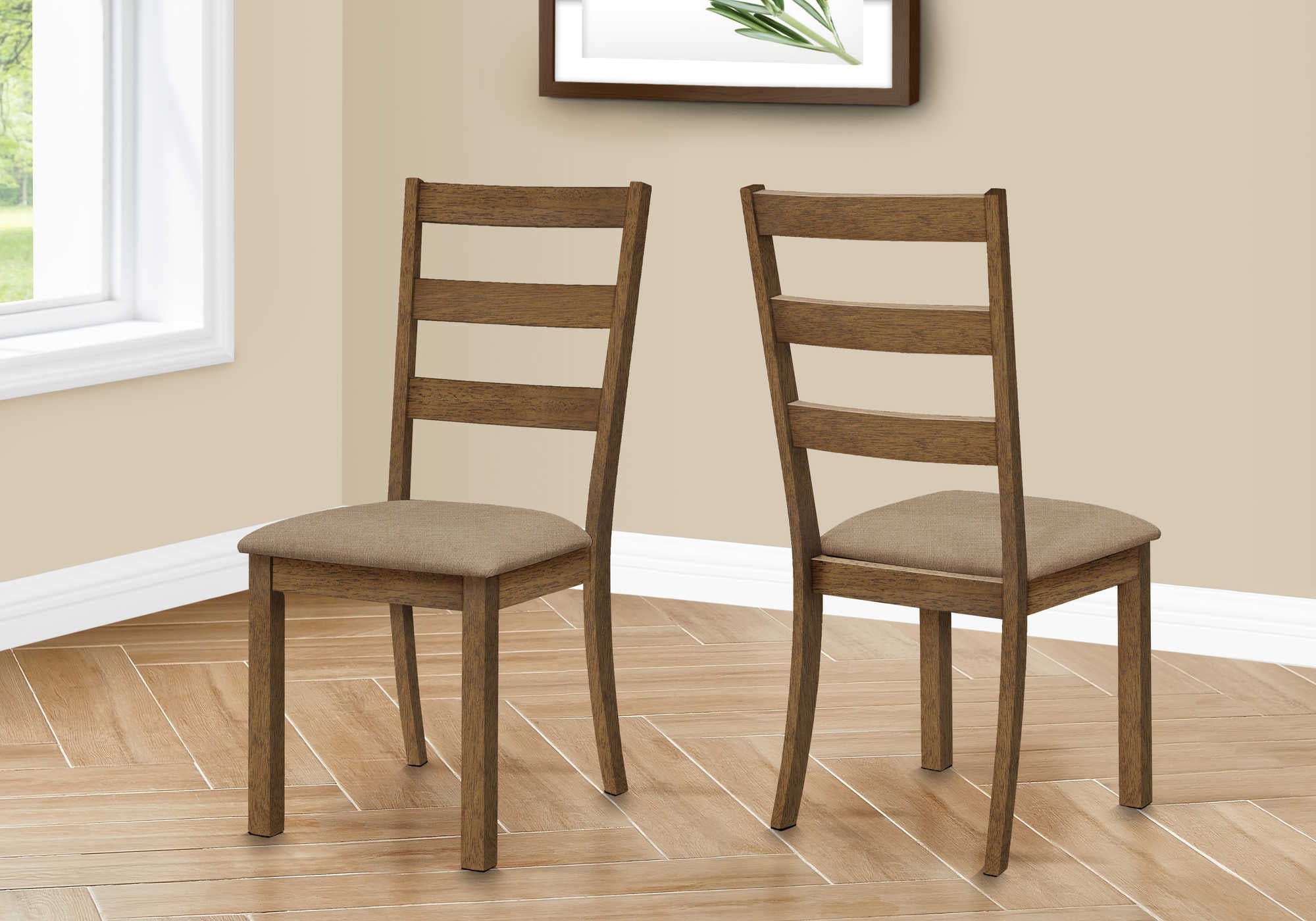 DINING CHAIR - 2PCS  40H BROWN WALNUT  BEIGE FABRIC