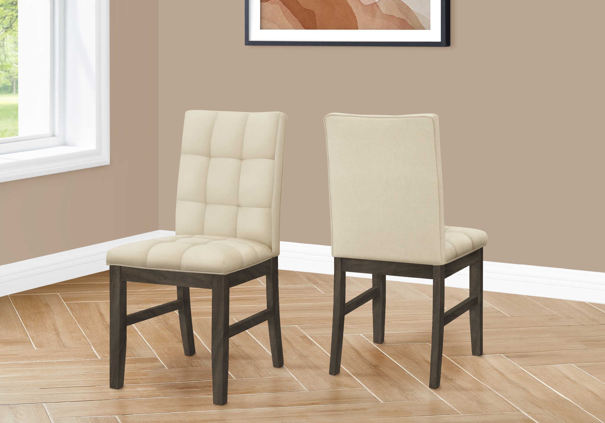 DINING CHAIR - 2PCS  37H GREY  CREAM FABRIC SEAT