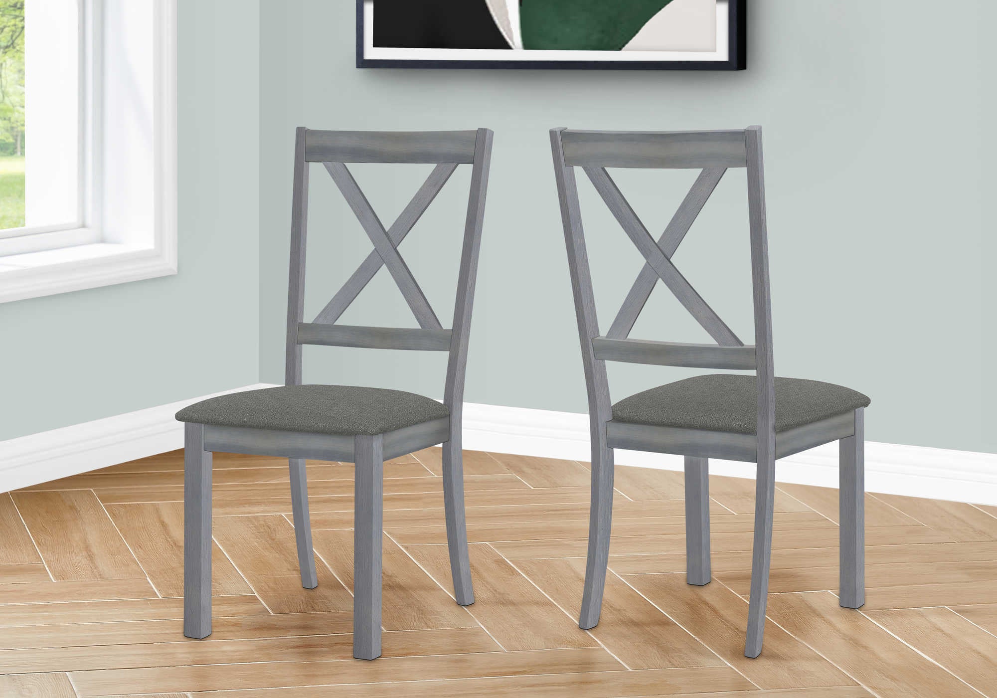 DINING CHAIR - 2PCS  40H WASHED GREY  DARK GREY FABRIC