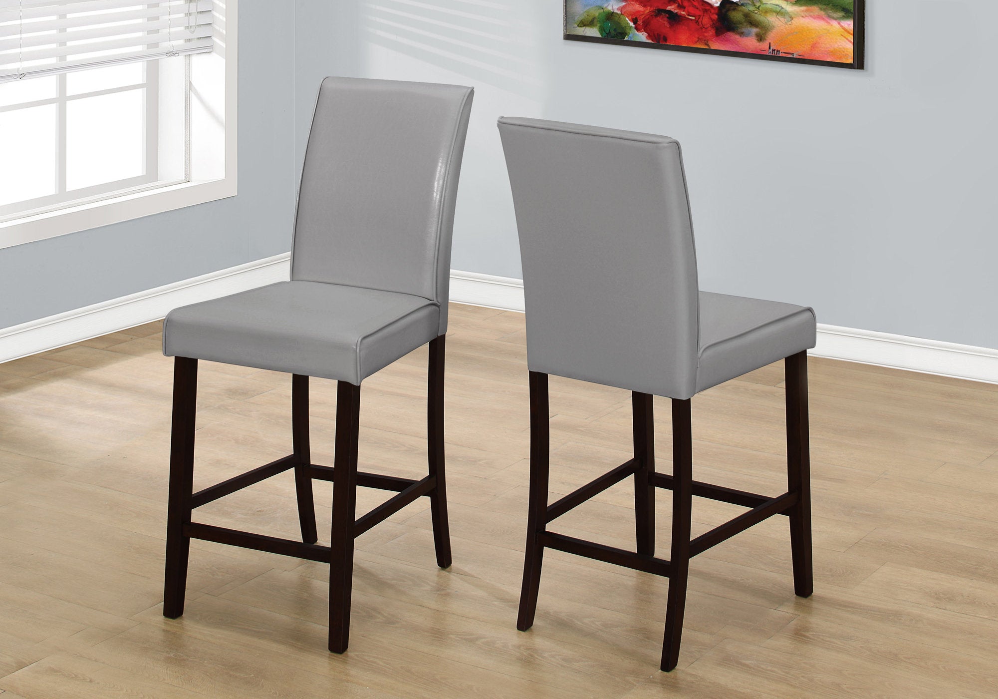 dining chair 2pcs grey leather look counter height i1902