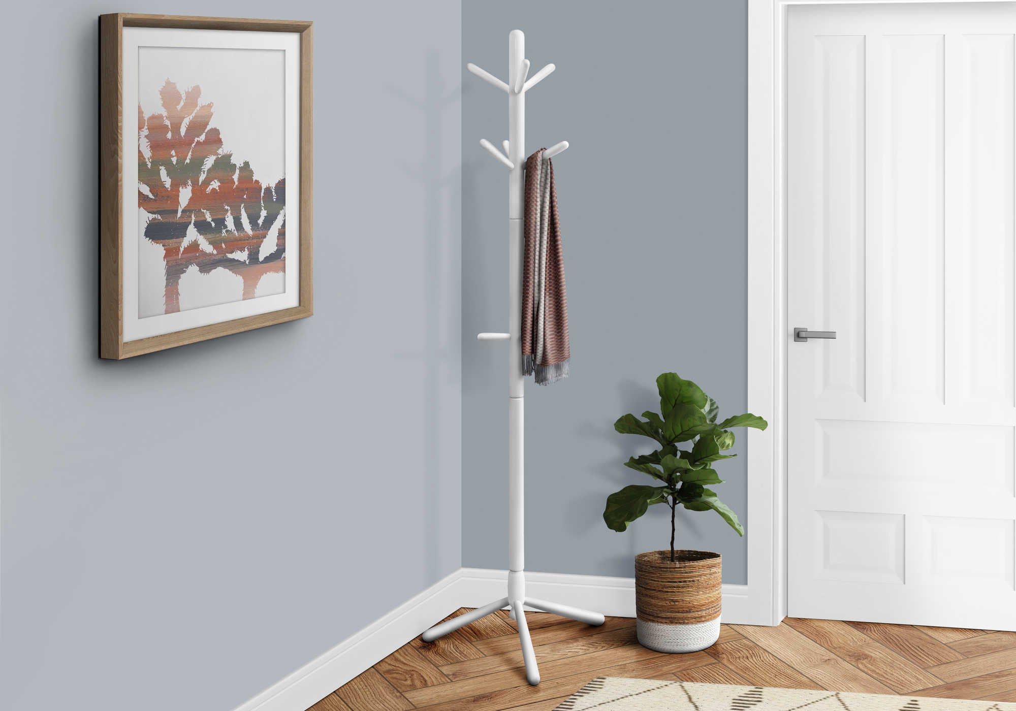 COAT RACK - 69H  WHITE WOOD CONTEMPORARY STYLE