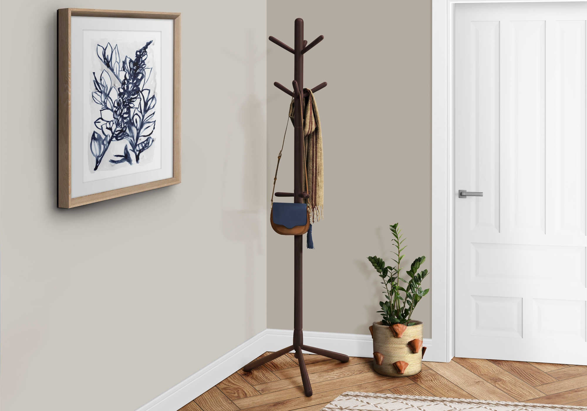 COAT RACK - 69H  ESPRESSO WOOD CONTEMPORARY STYLE