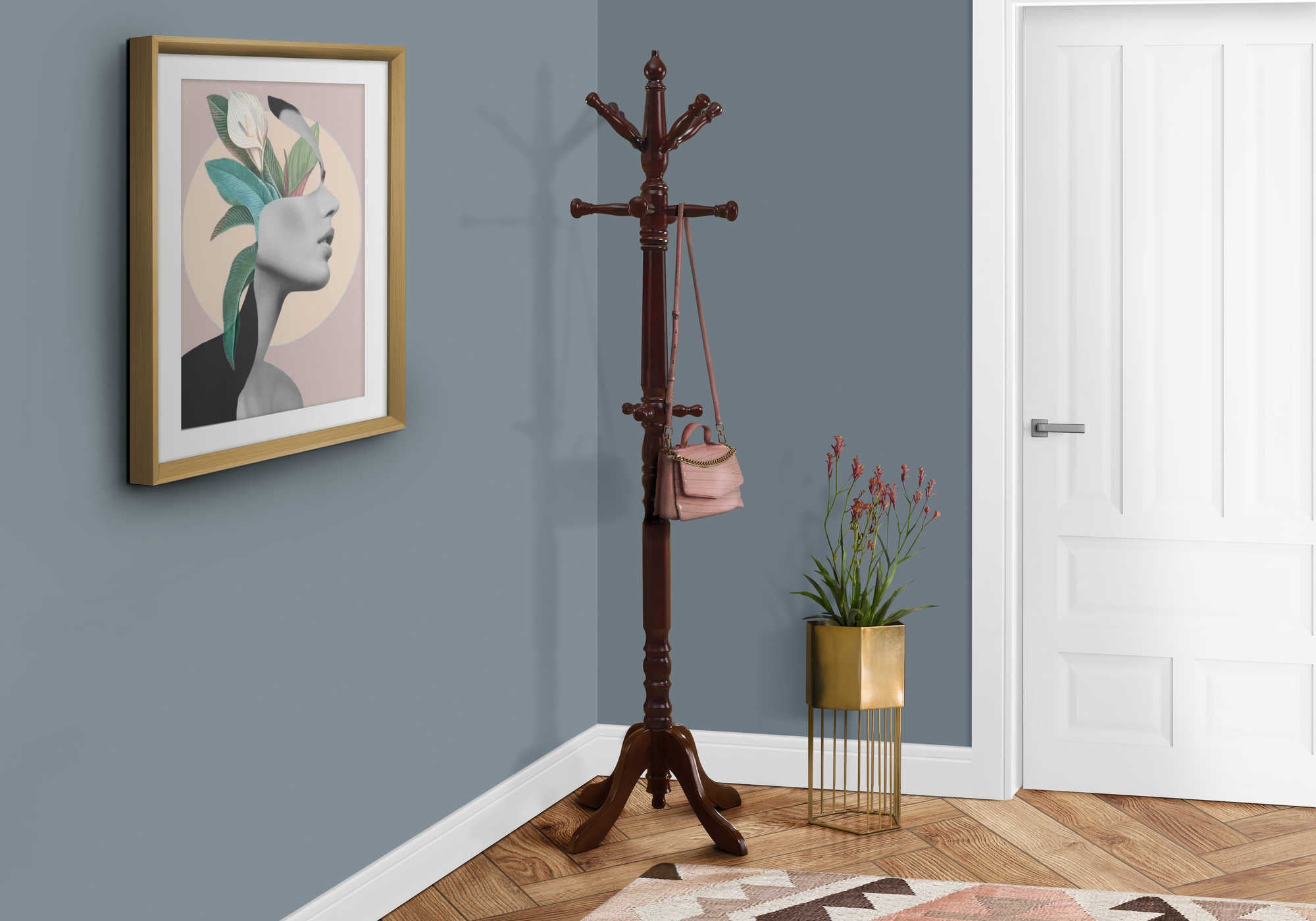 COAT RACK - 73H  CHERRY WOOD TRADITIONAL STYLE