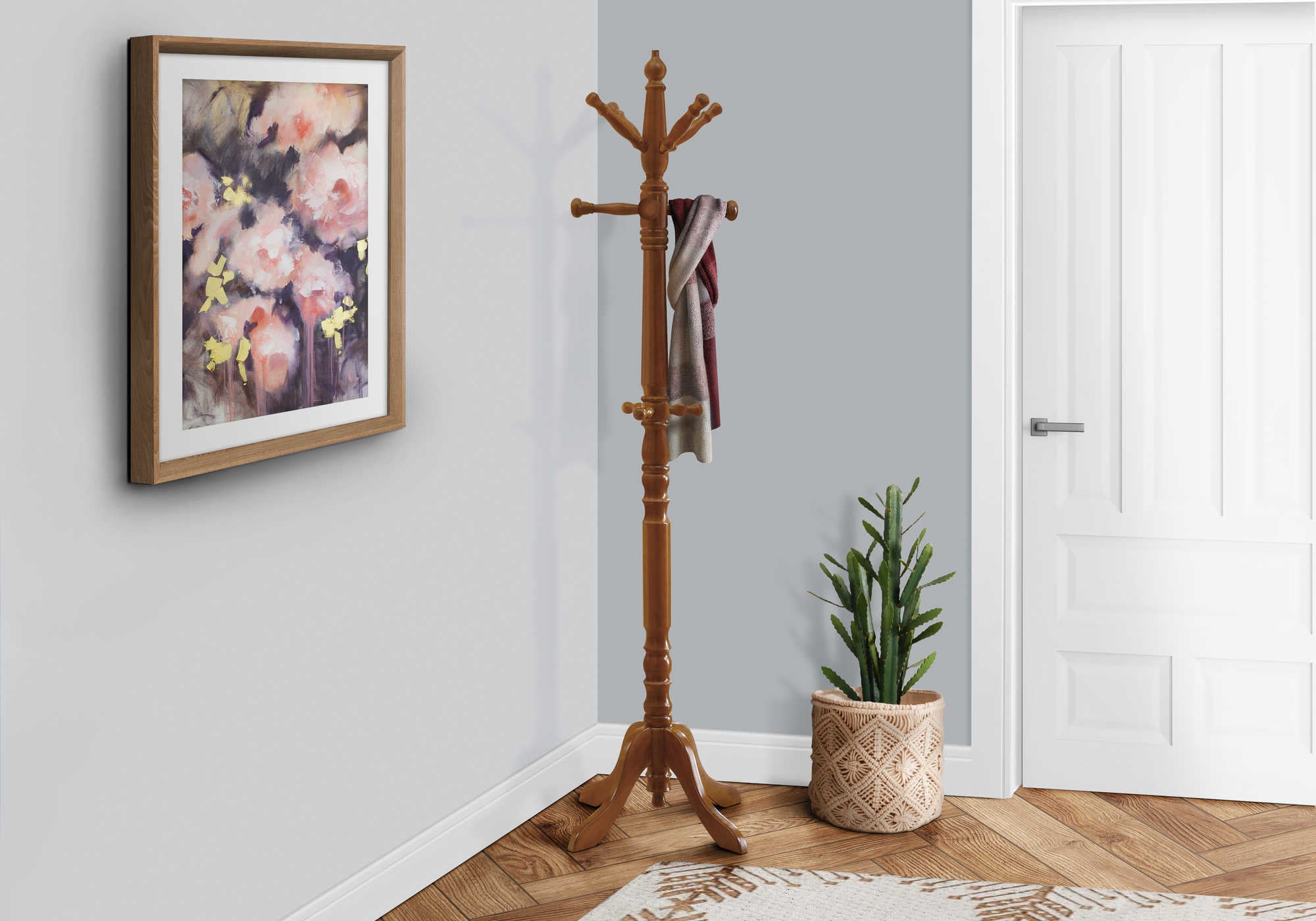 COAT RACK - 73H  OAK WOOD TRADITIONAL STYLE