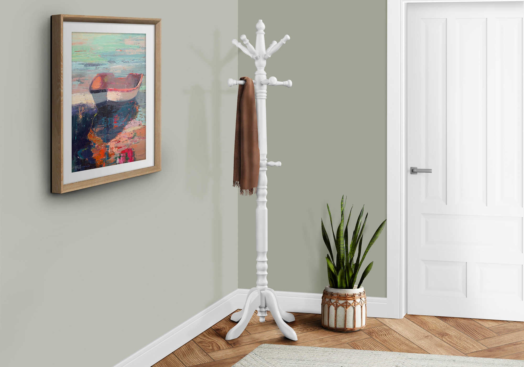 COAT RACK - 73H  ANTIQUE WHITE WOOD TRADITIONAL STYLE