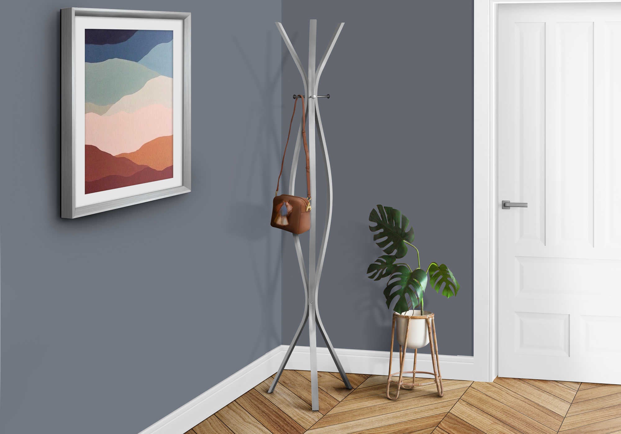 COAT RACK - 72H  SILVER METAL CONTEMPORARY STYLE