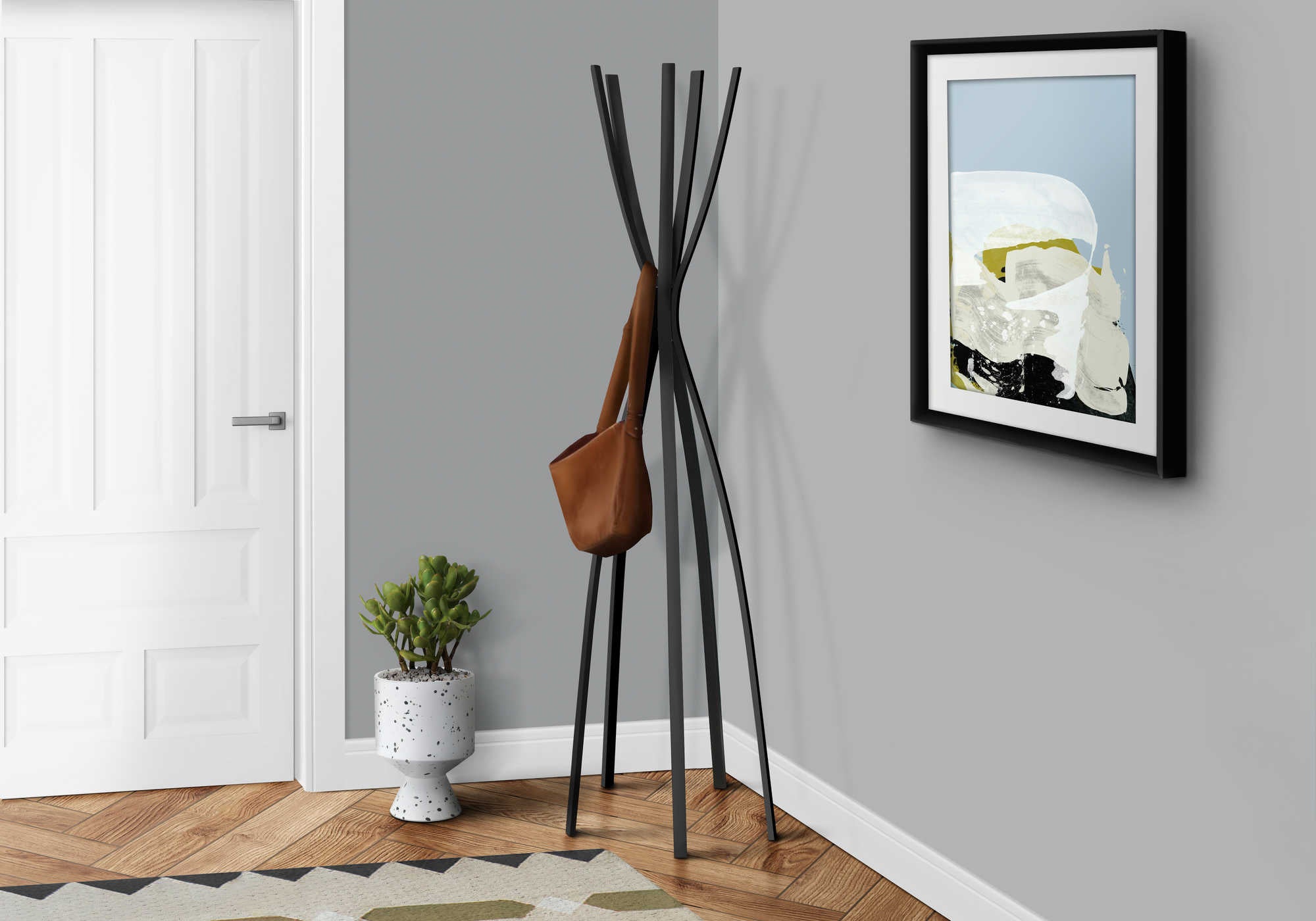 COAT RACK - 72H  SATIN BLACK METAL CONTEMPORARY STYLE