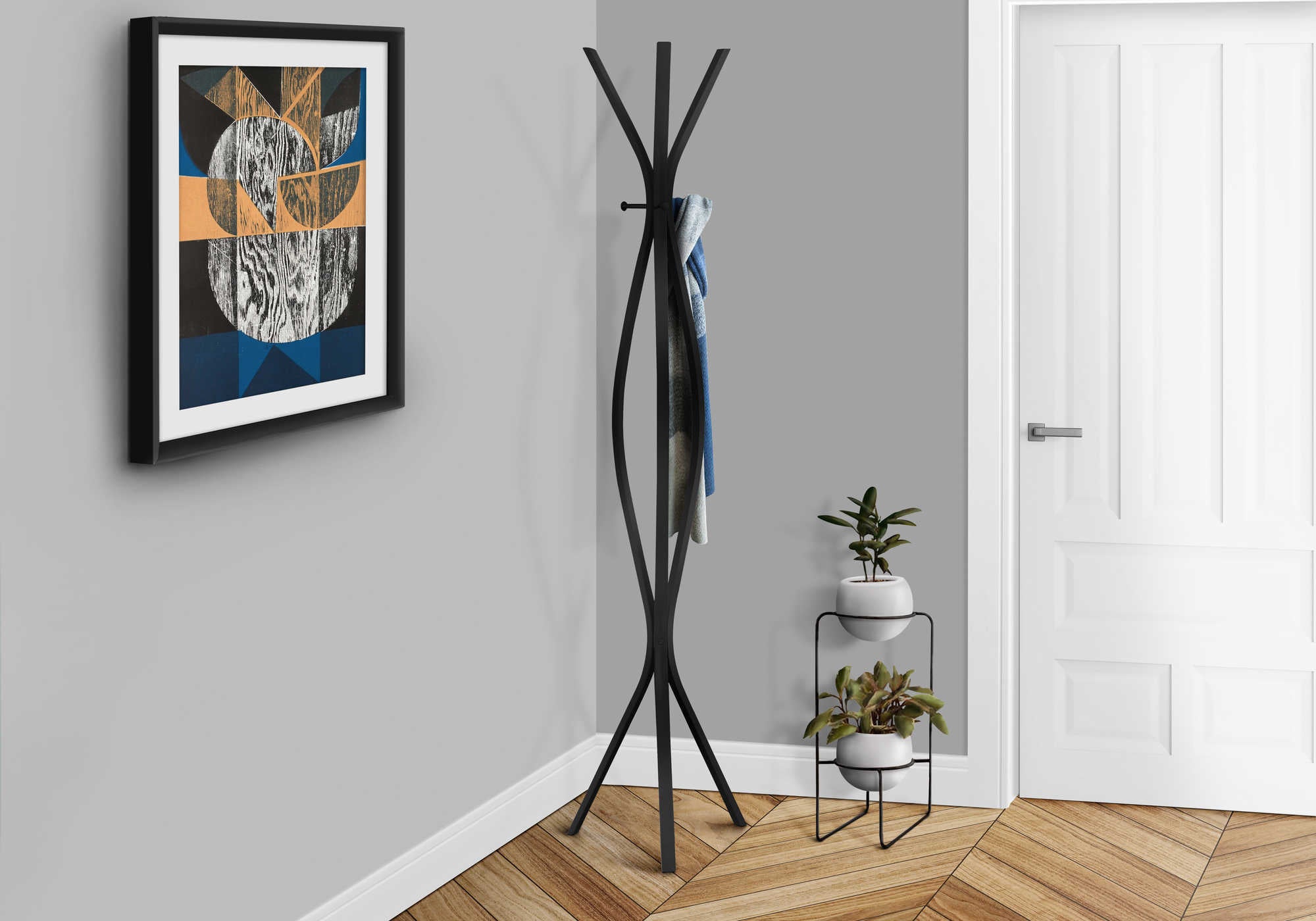 COAT RACK - 72H  BLACK METAL CONTEMPORARY STYLE