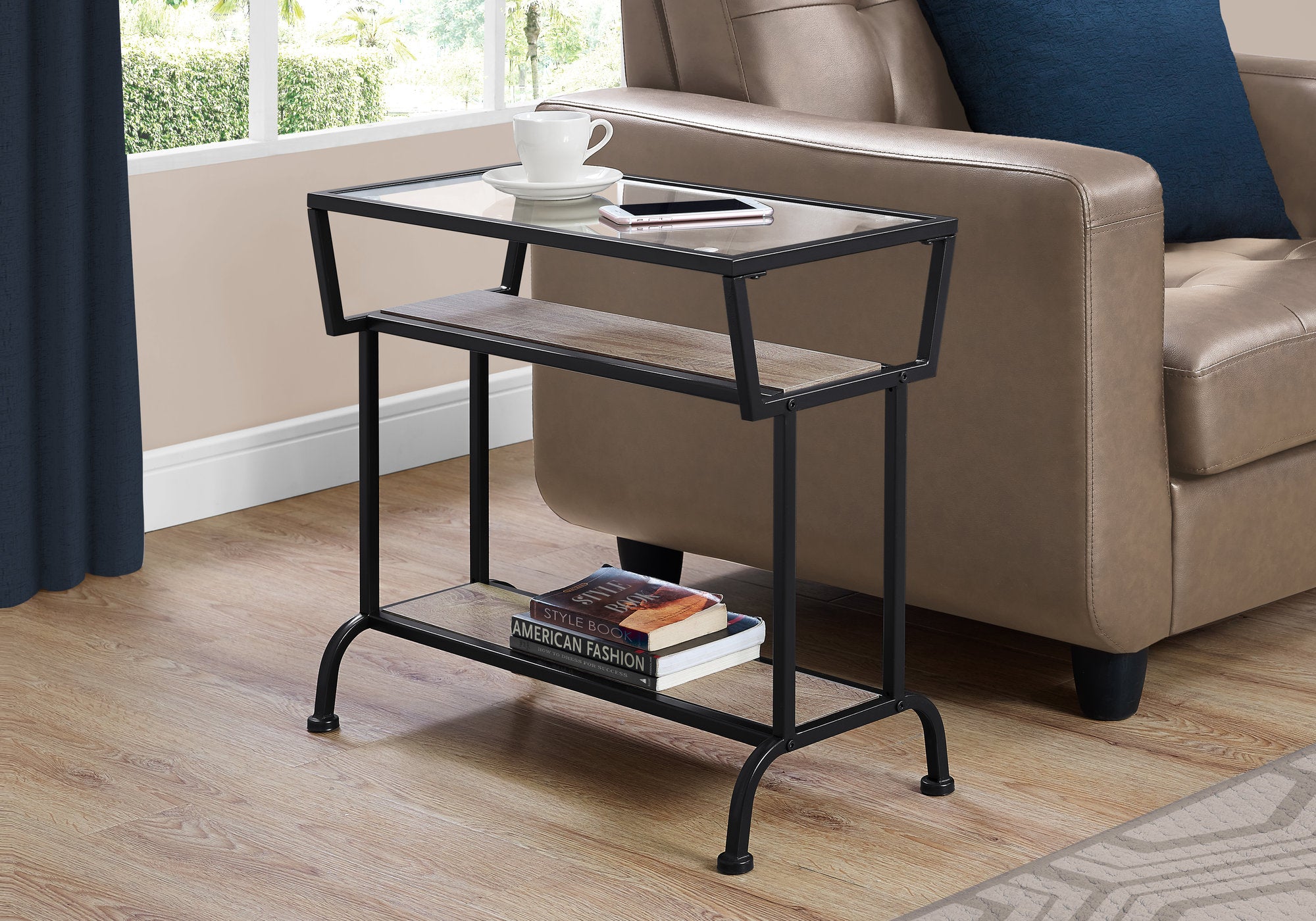 accent table 22h dark taupe black tempered glass i2067