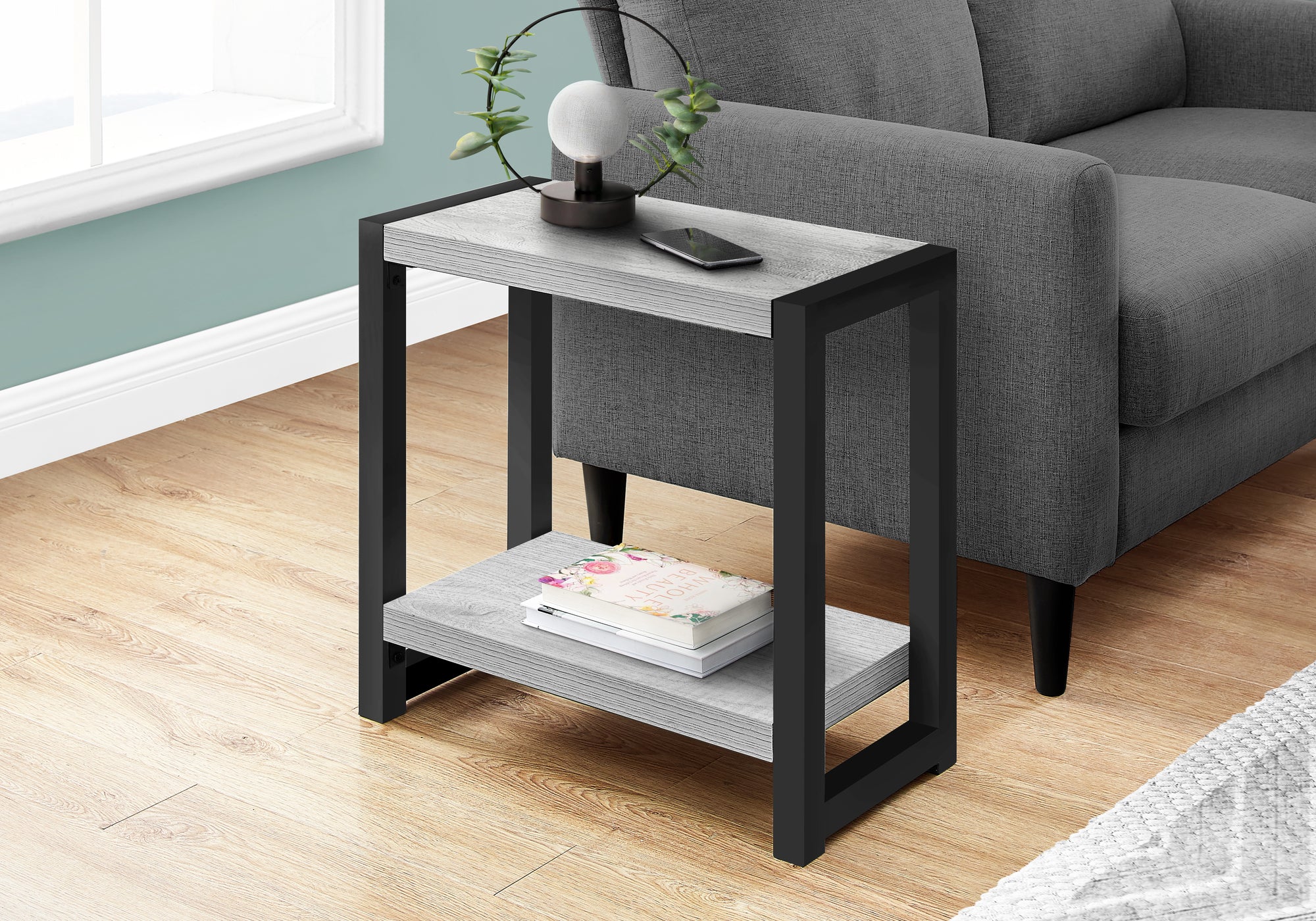 accent table 22h grey black metal i2082