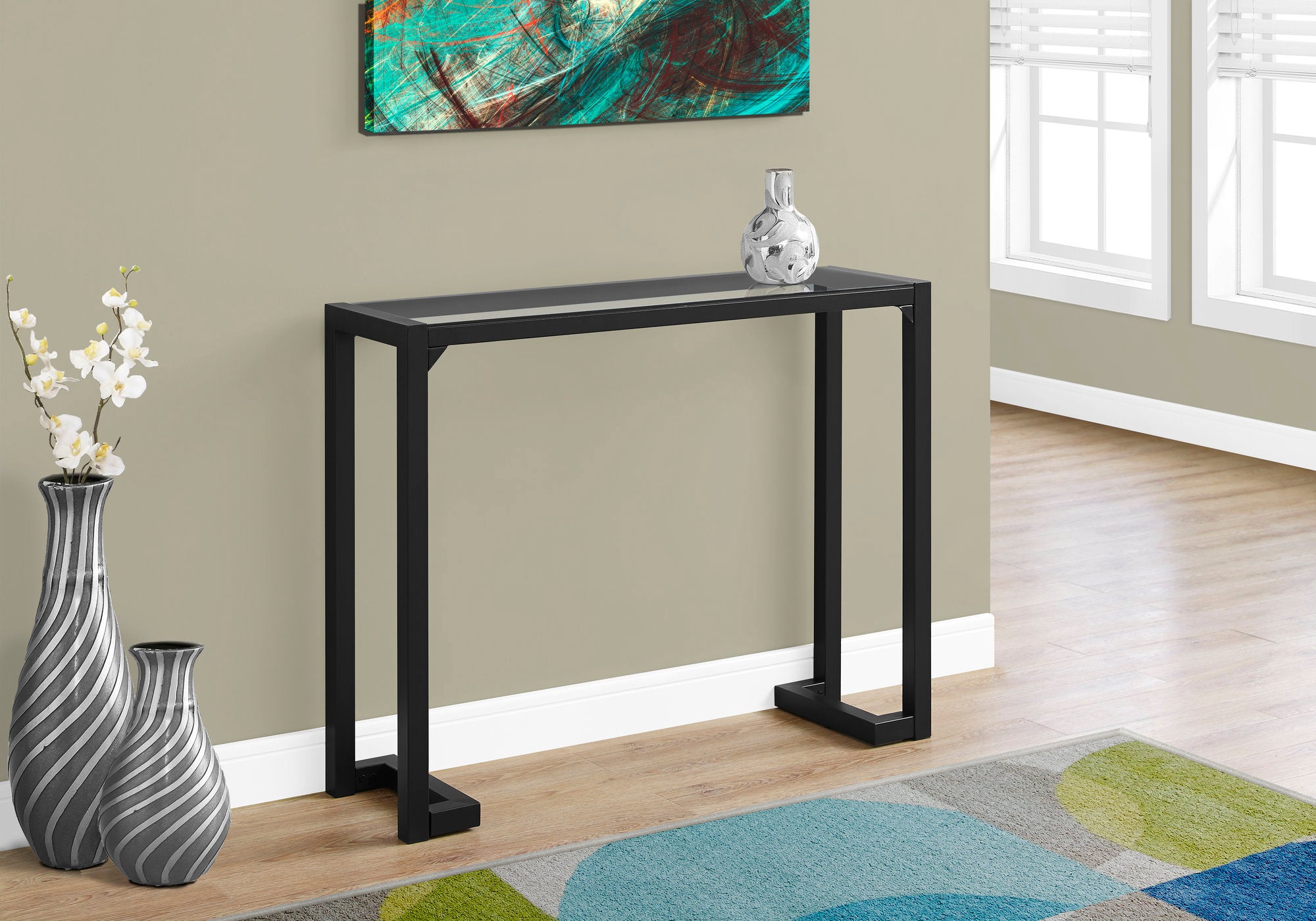 accent table 42l black tempered glass hall console i2106