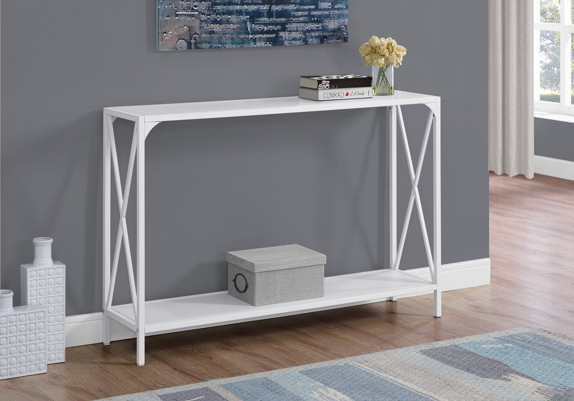 accent table 48l white white metal hall console i2124