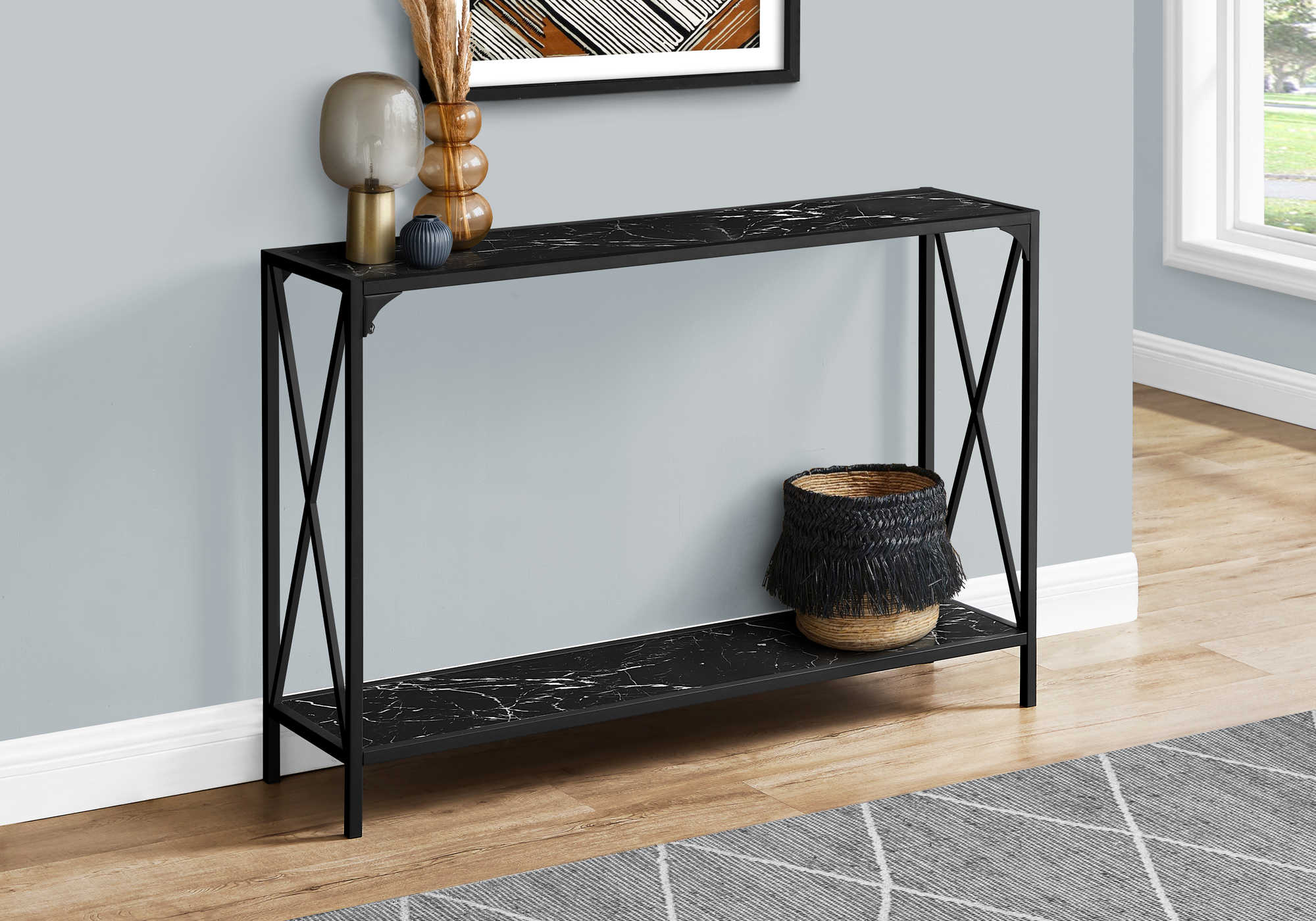 ACCENT TABLE - 48L  BLACK MARBLE  BLACK HALL CONSOLE