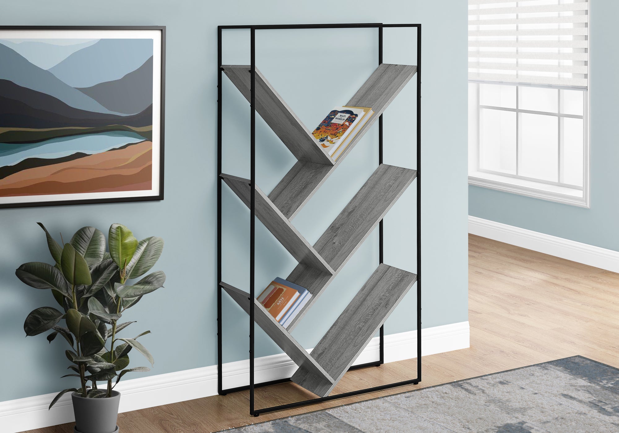 bookcase 60h grey black metal i2200