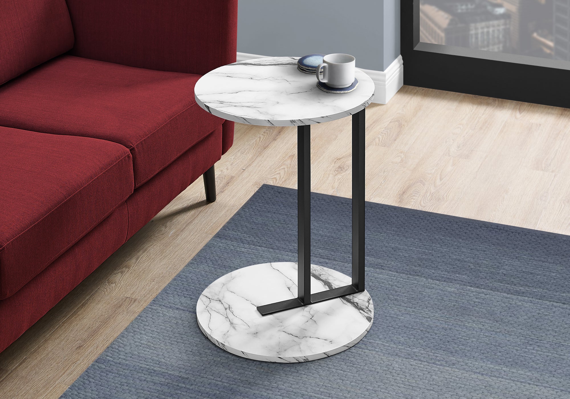 accent table 24h white marble look black metal i2210