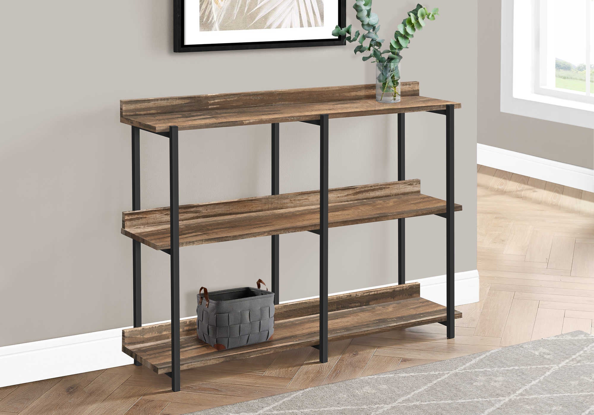 ACCENT TABLE - 48L  BROWN RECLAIMED  BLACK CONSOLE