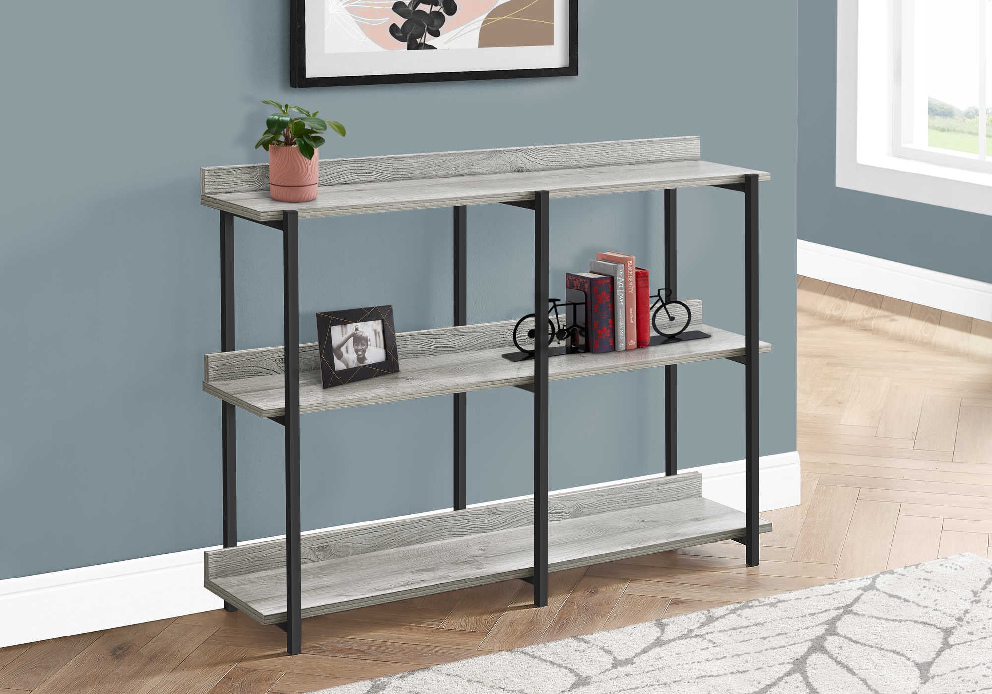 ACCENT TABLE - 48L  GREY  BLACK METAL HALL CONSOLE