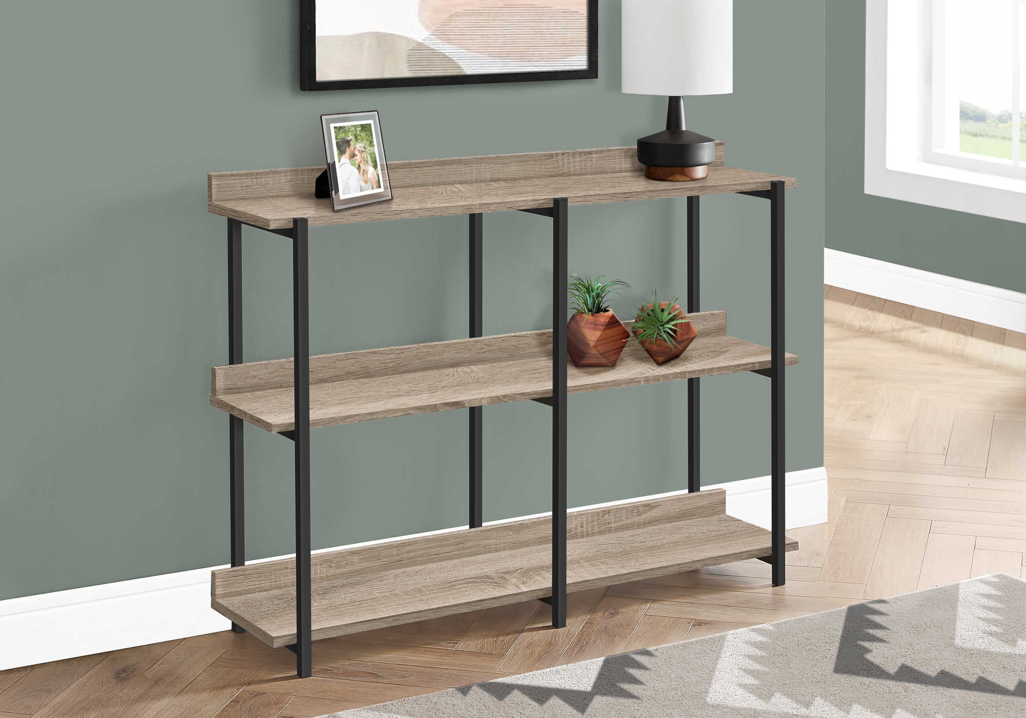ACCENT TABLE - 48L  DARK TAUPE  BLACK METAL CONSOLE
