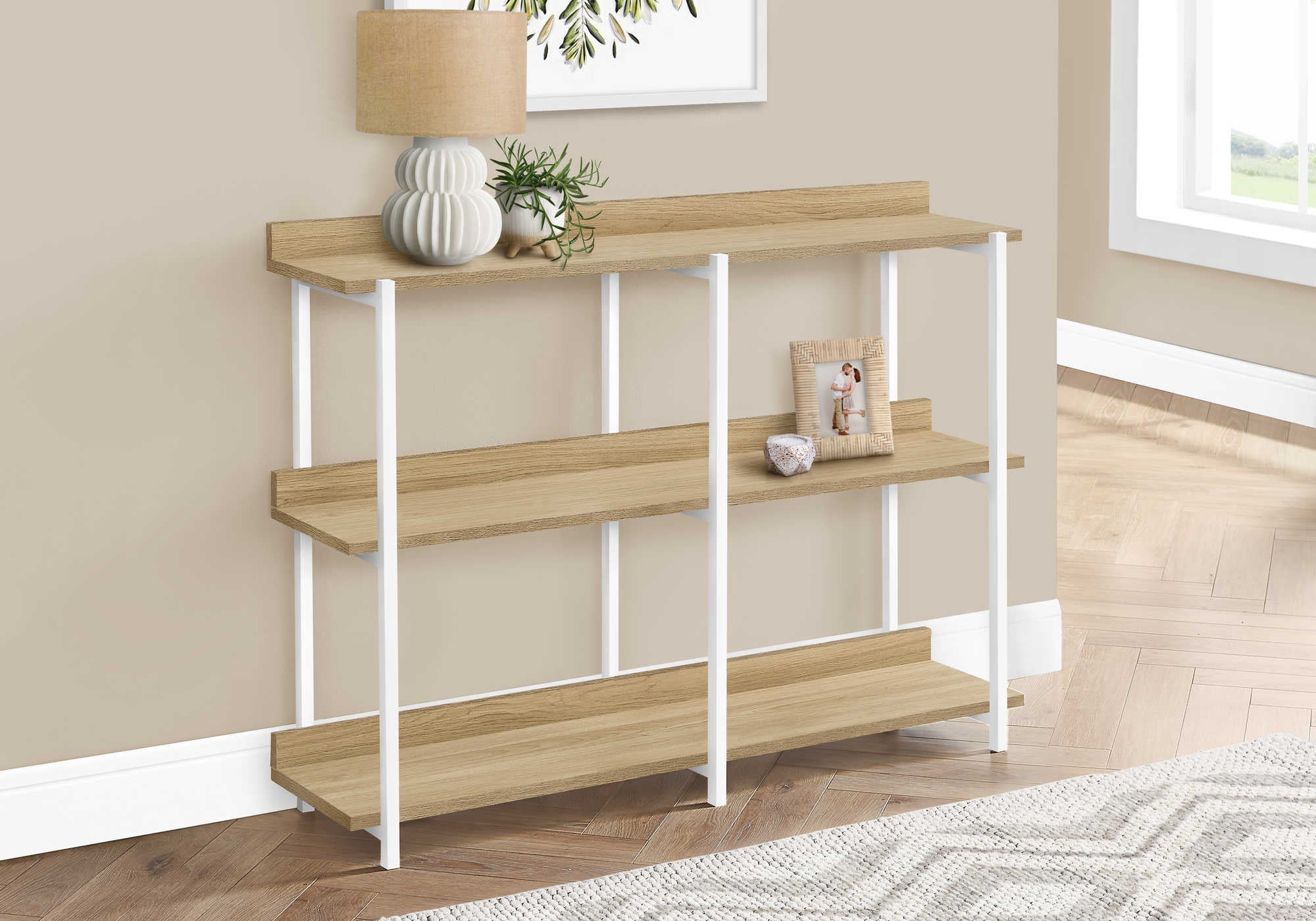 ACCENT TABLE - 48L  NATURAL  WHITE METAL HALL CONSOLE