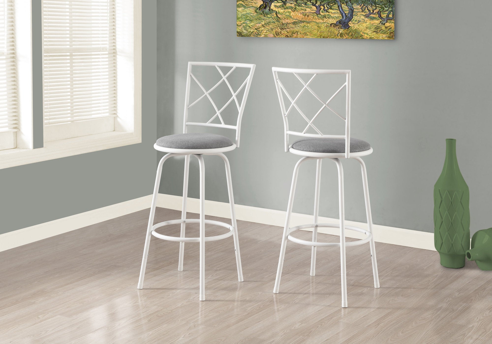 Image of barstool - 2pcs swivel white grey fabric seat  i 2377.