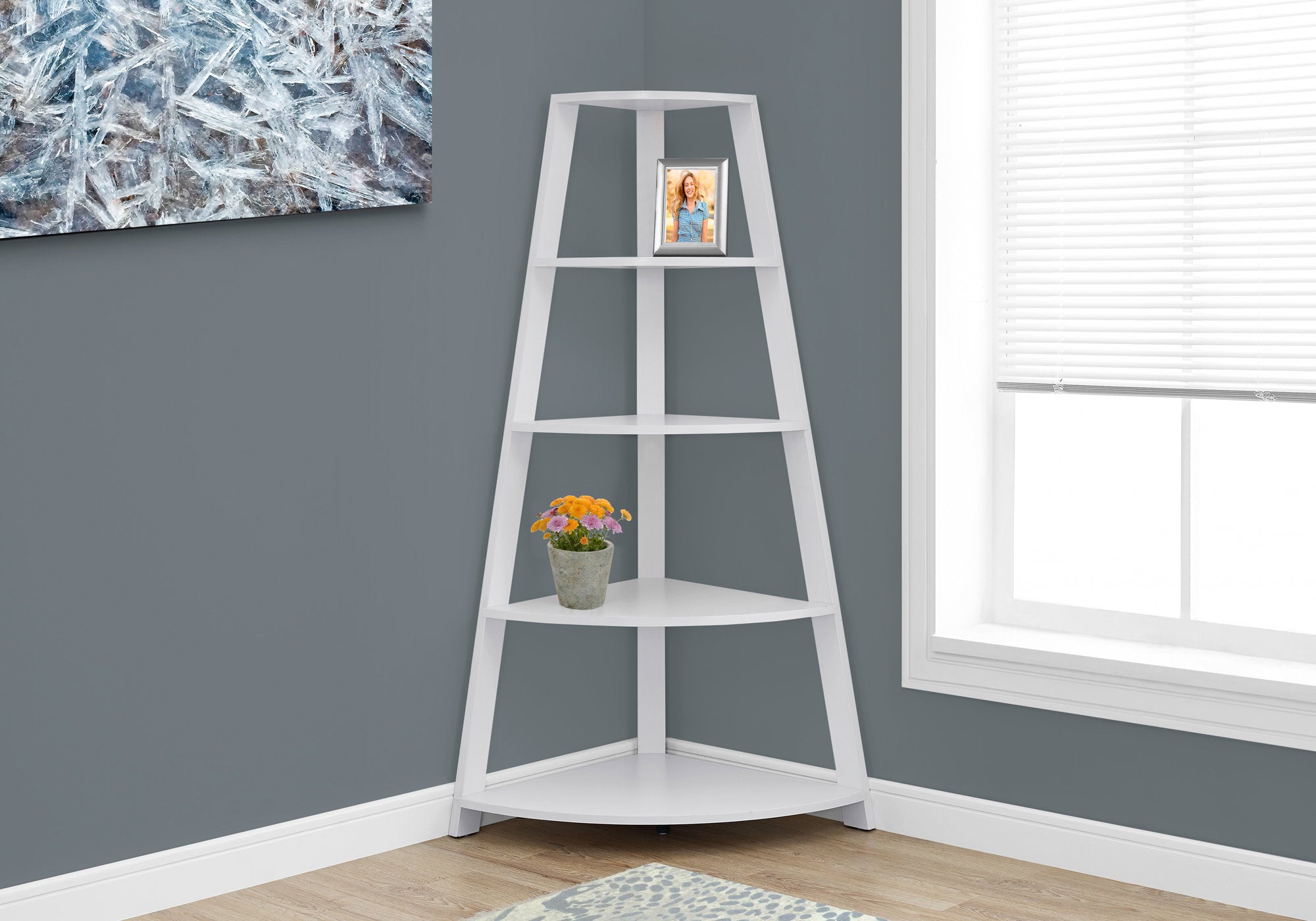 bookcase 60h white corner accent etagere i2425