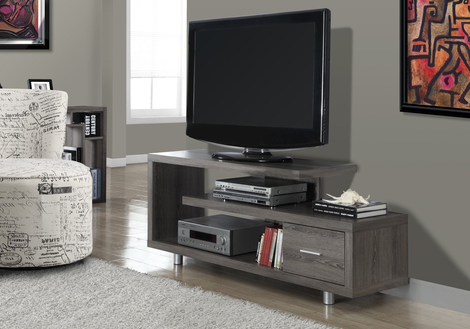 tv stand 60l dark taupe with 1 drawer i2574