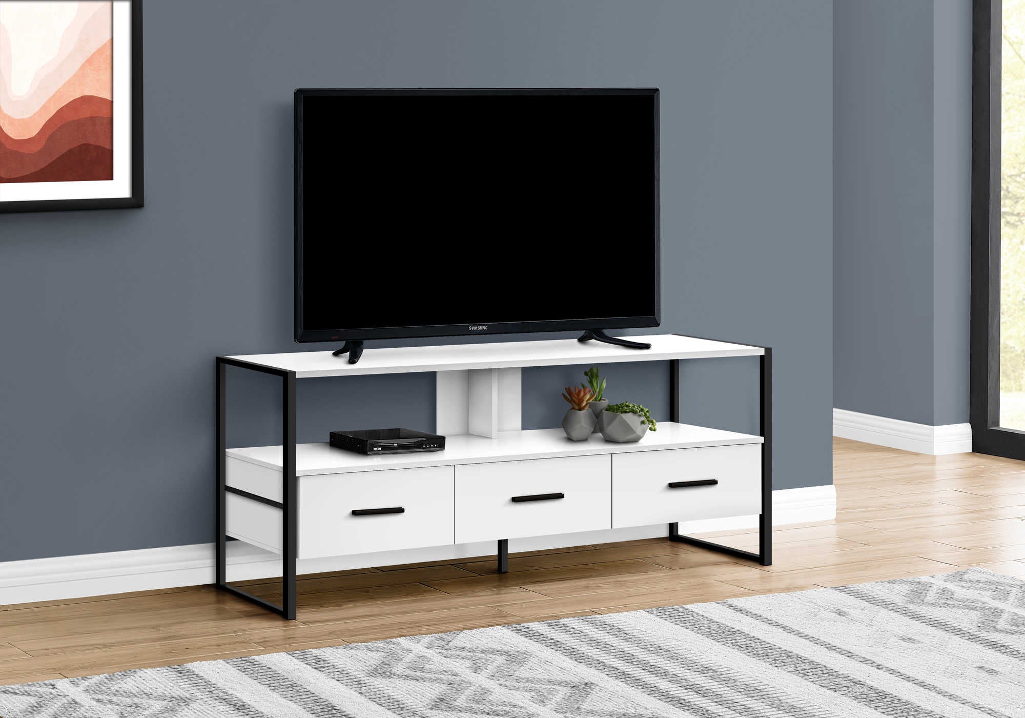 TV STAND - 48L  WHITE  BLACK METAL