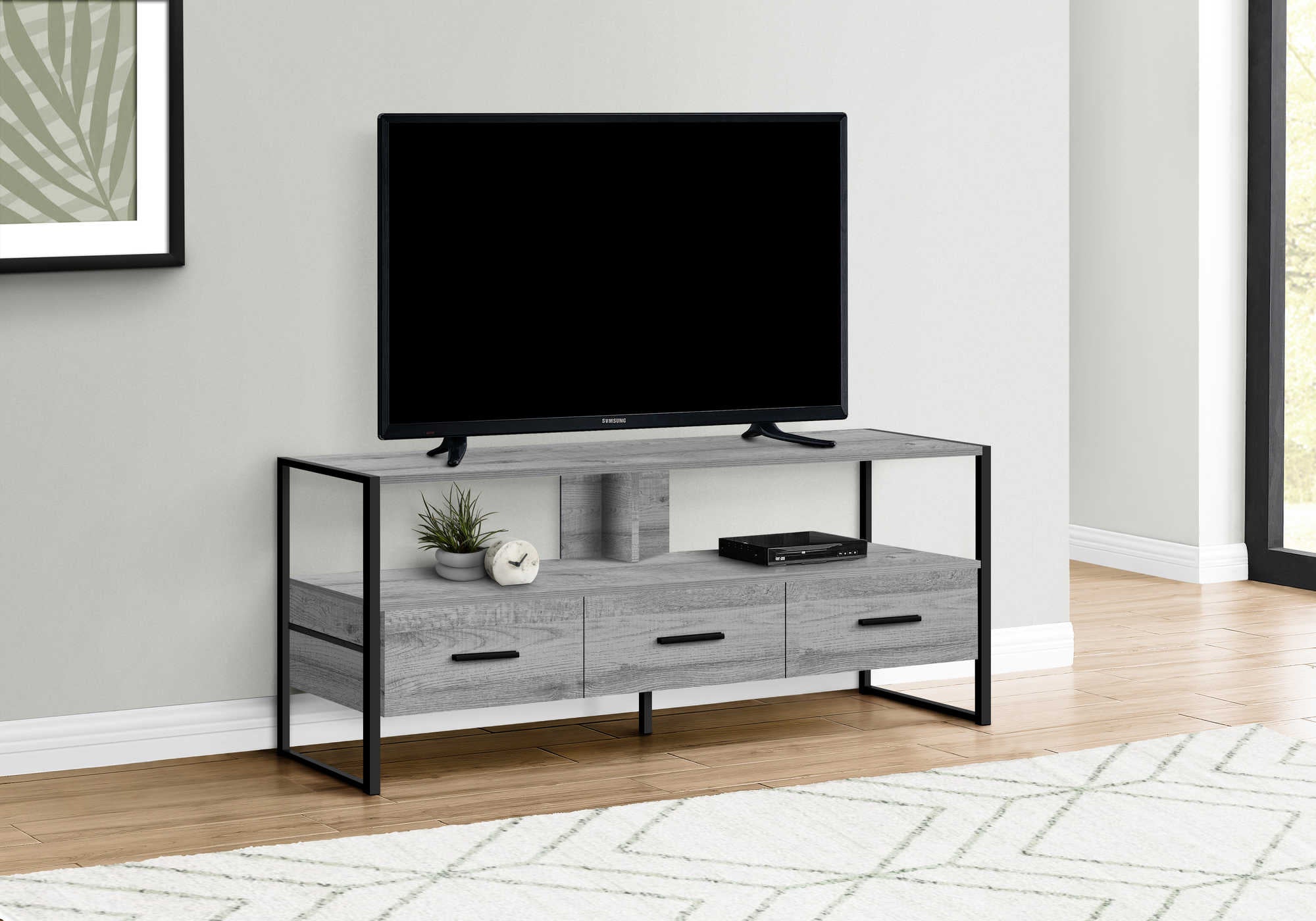 TV STAND - 48L  GREY  BLACK METAL